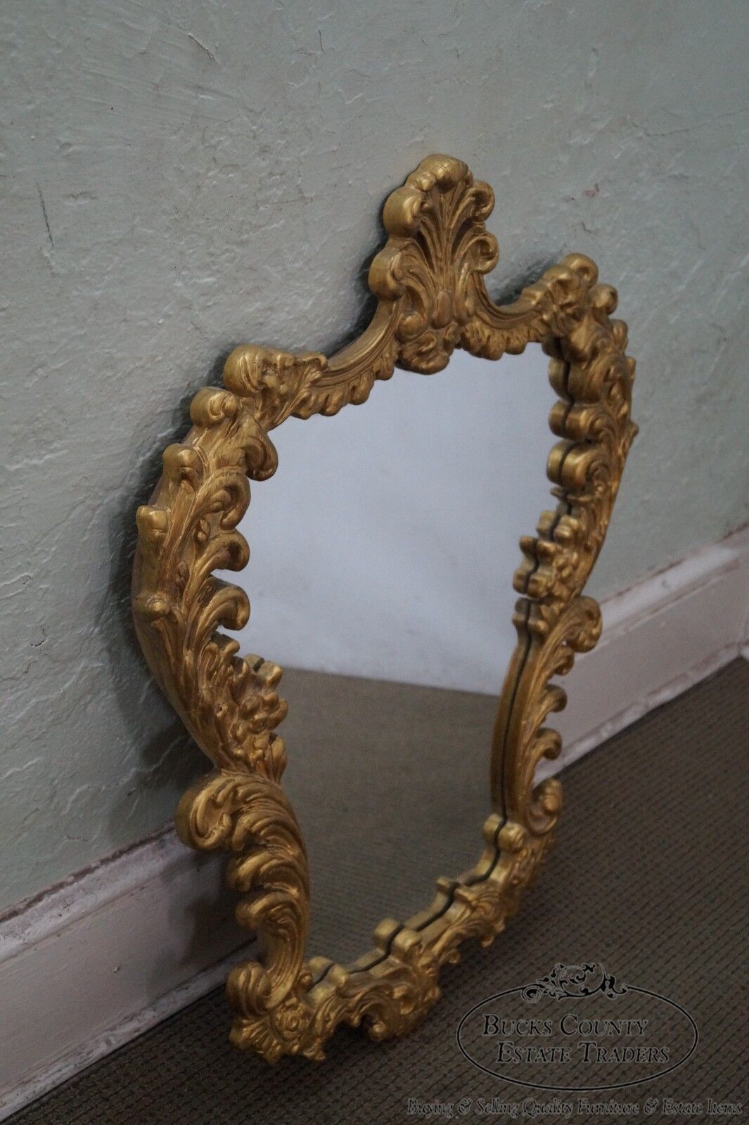 Vintage Gilt Wood Rococo Style Hanging Wall Mirror