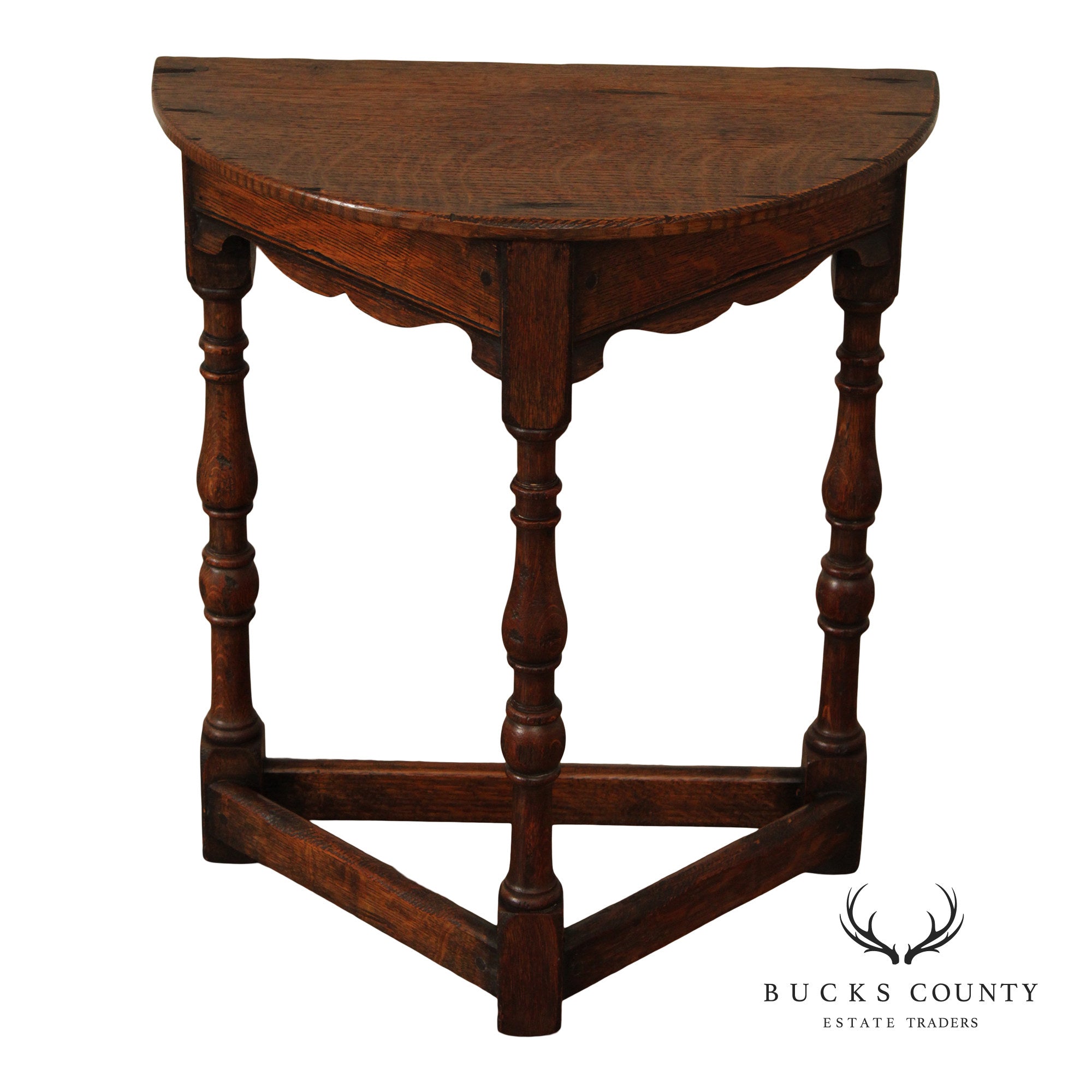 Antique William & Mary Style Oak Demilune Occasional Table