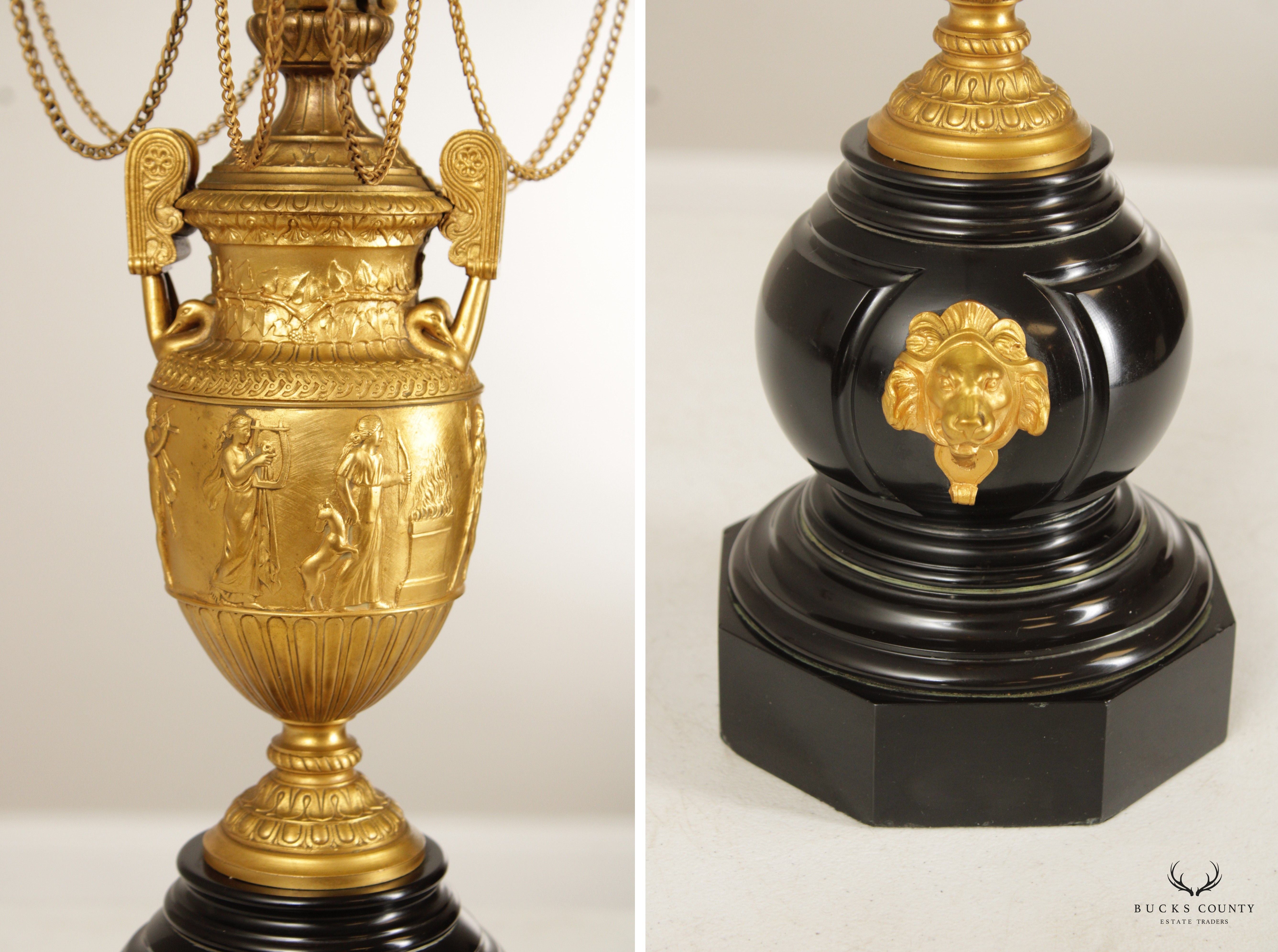 Neoclassical Style Pair of Gilt Bronze Marble Candelabra