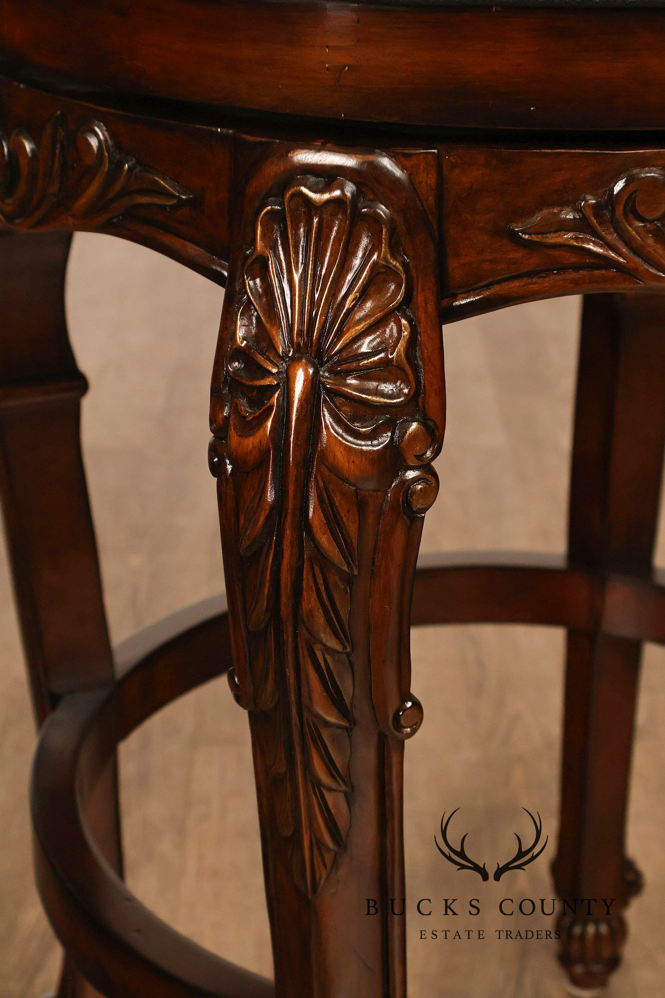 Quality Set Of Four  Carved Mahogany Swivel Bar Stools