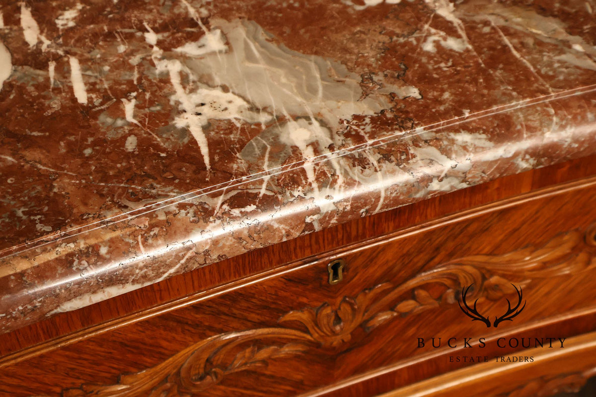 Antique French Louis XV Style Carved Walnut Marble Top Sideboard
