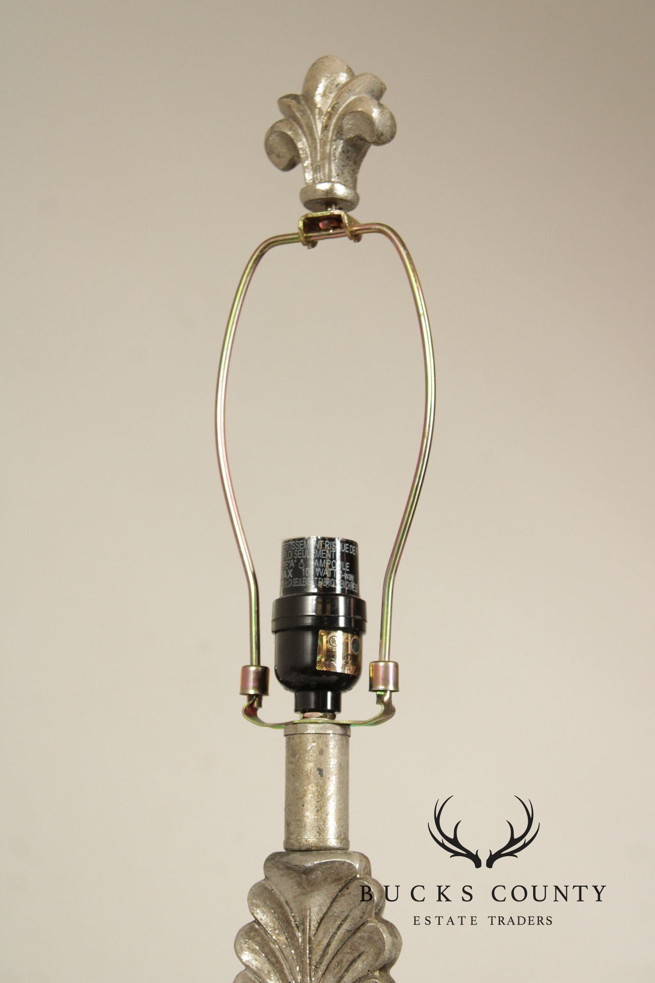 Traditional Pair of Silver Painted Table Lamps