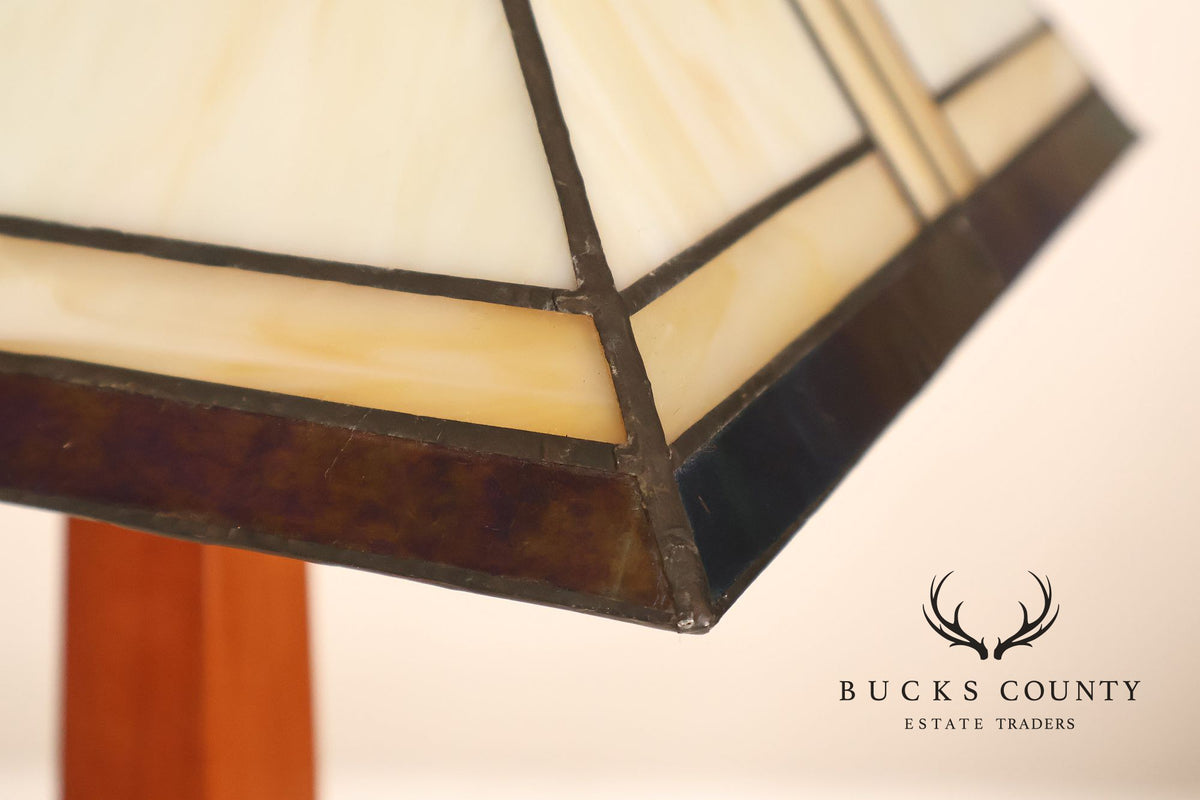 Stickley Stained Glass Shade Cherry Wood Table Lamp