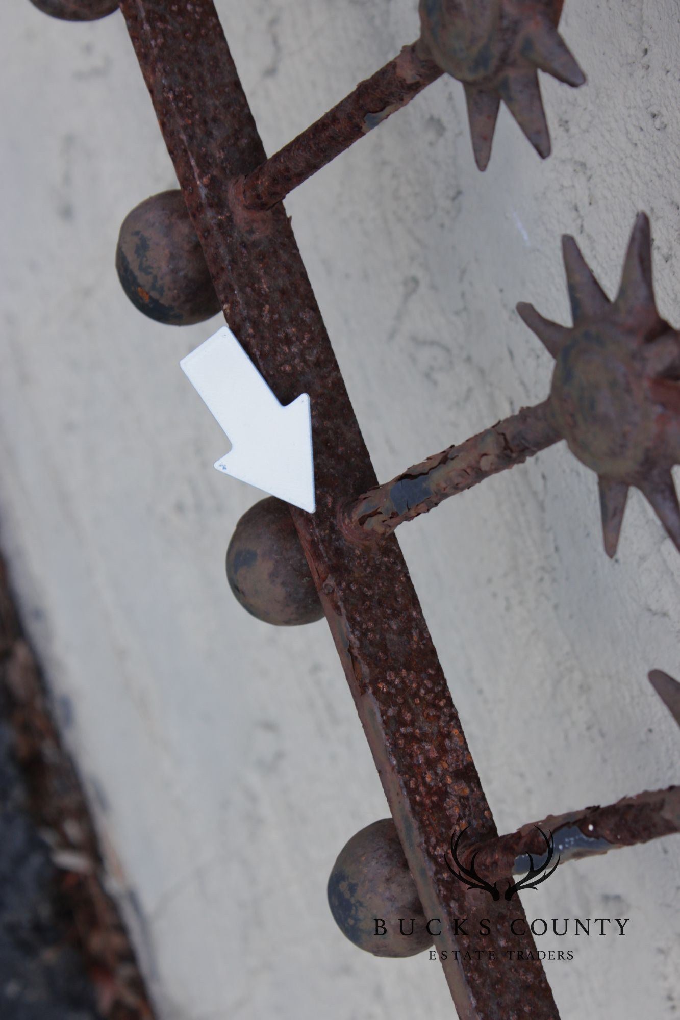 Antique Cast Iron Garden Fence Section With Spear Finials And Star Motif