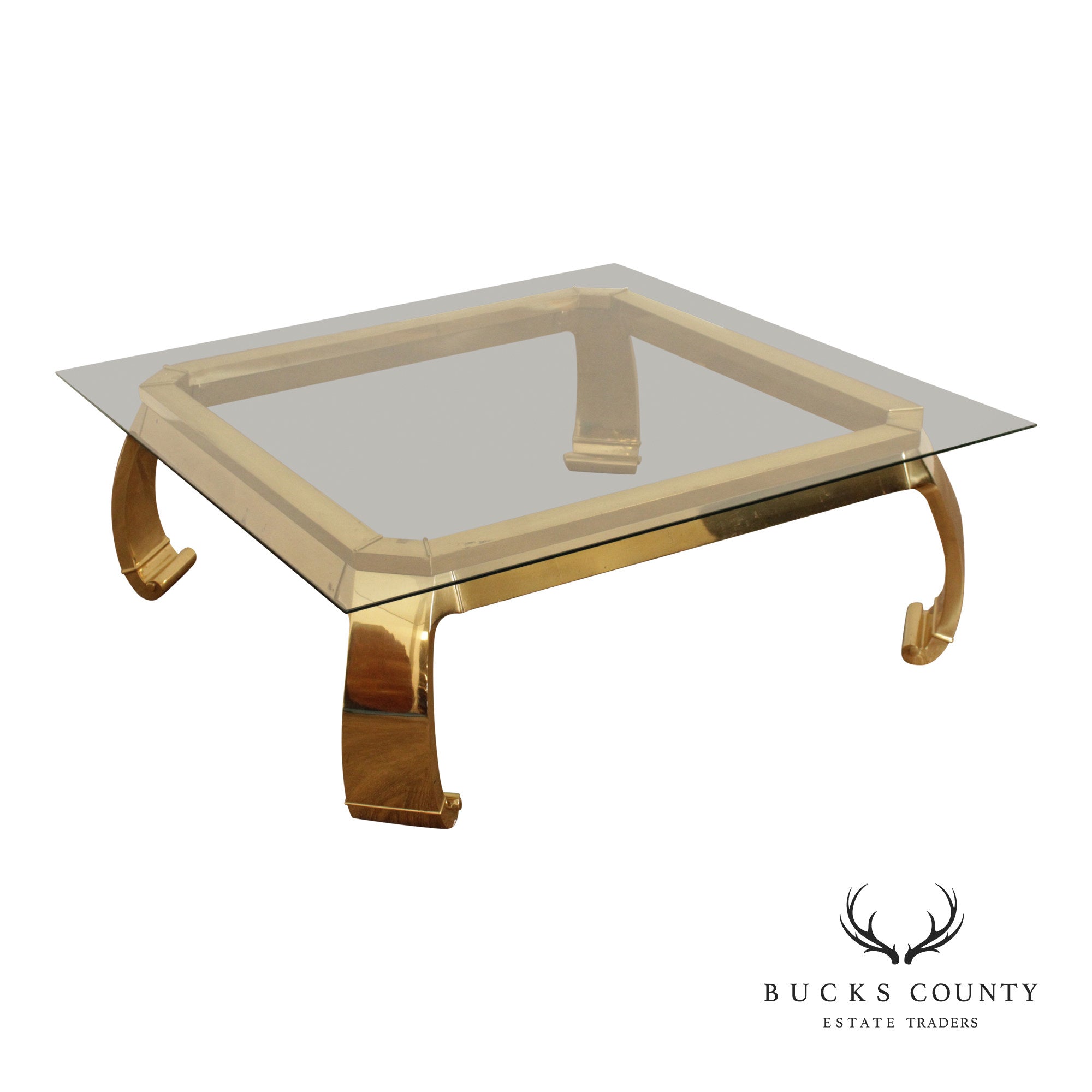 Mastercraft Attributed Hollywood Regency Asian Inspired Brass and Glass Coffee Table