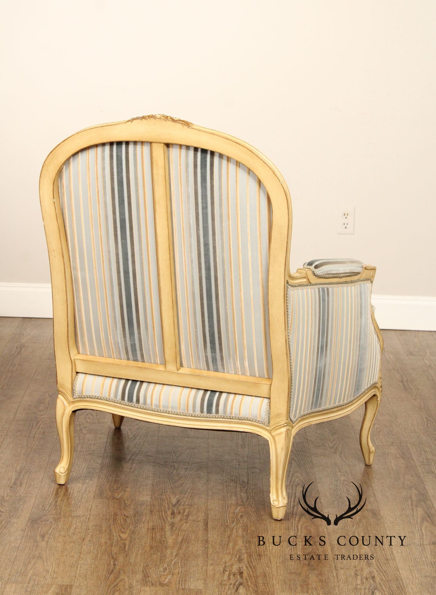 French Louis XV Style Pair of Cream Painted Custom Bergere Armchairs