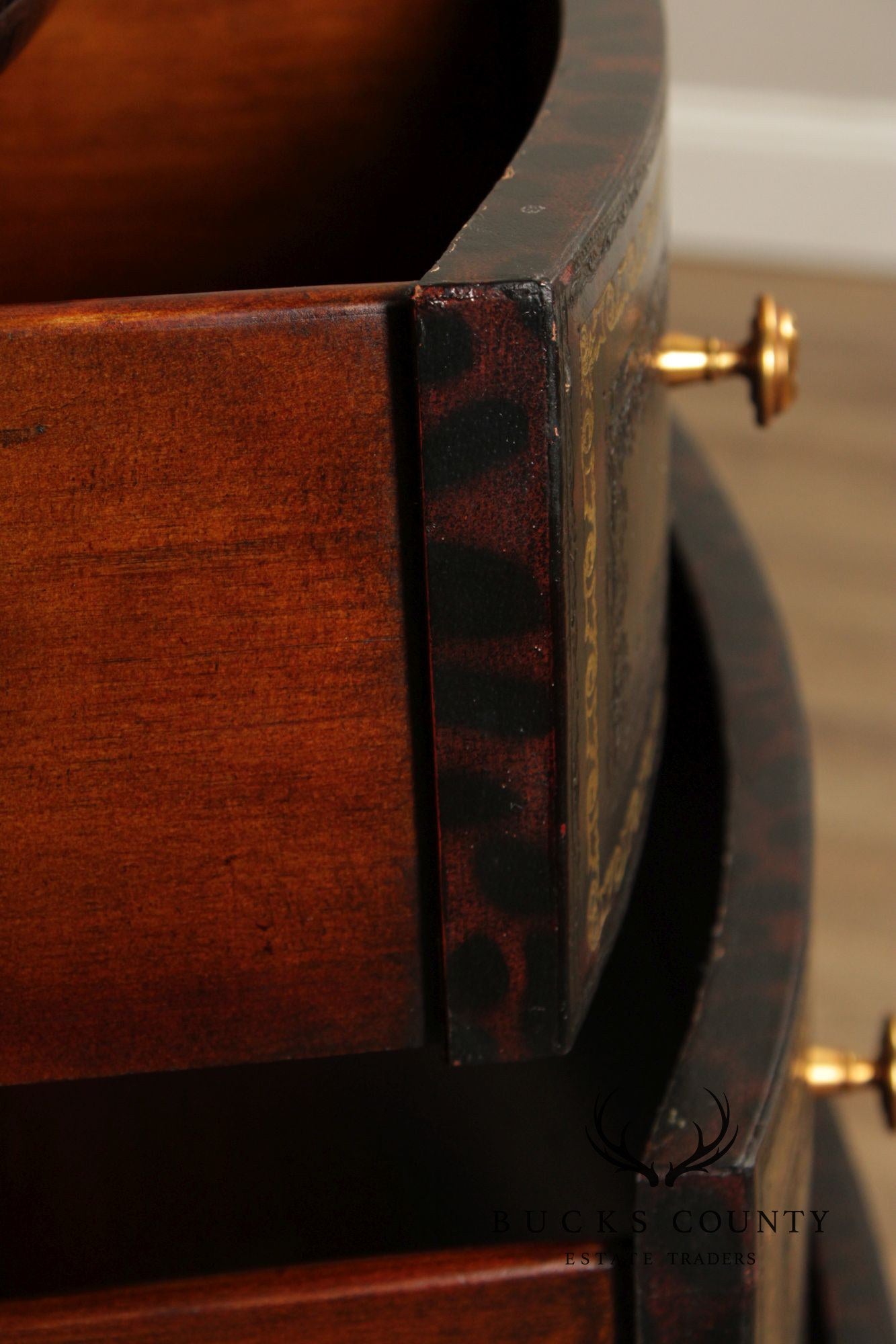 Maitland Smith Leather Wrapped Oval Chest Of Drawers