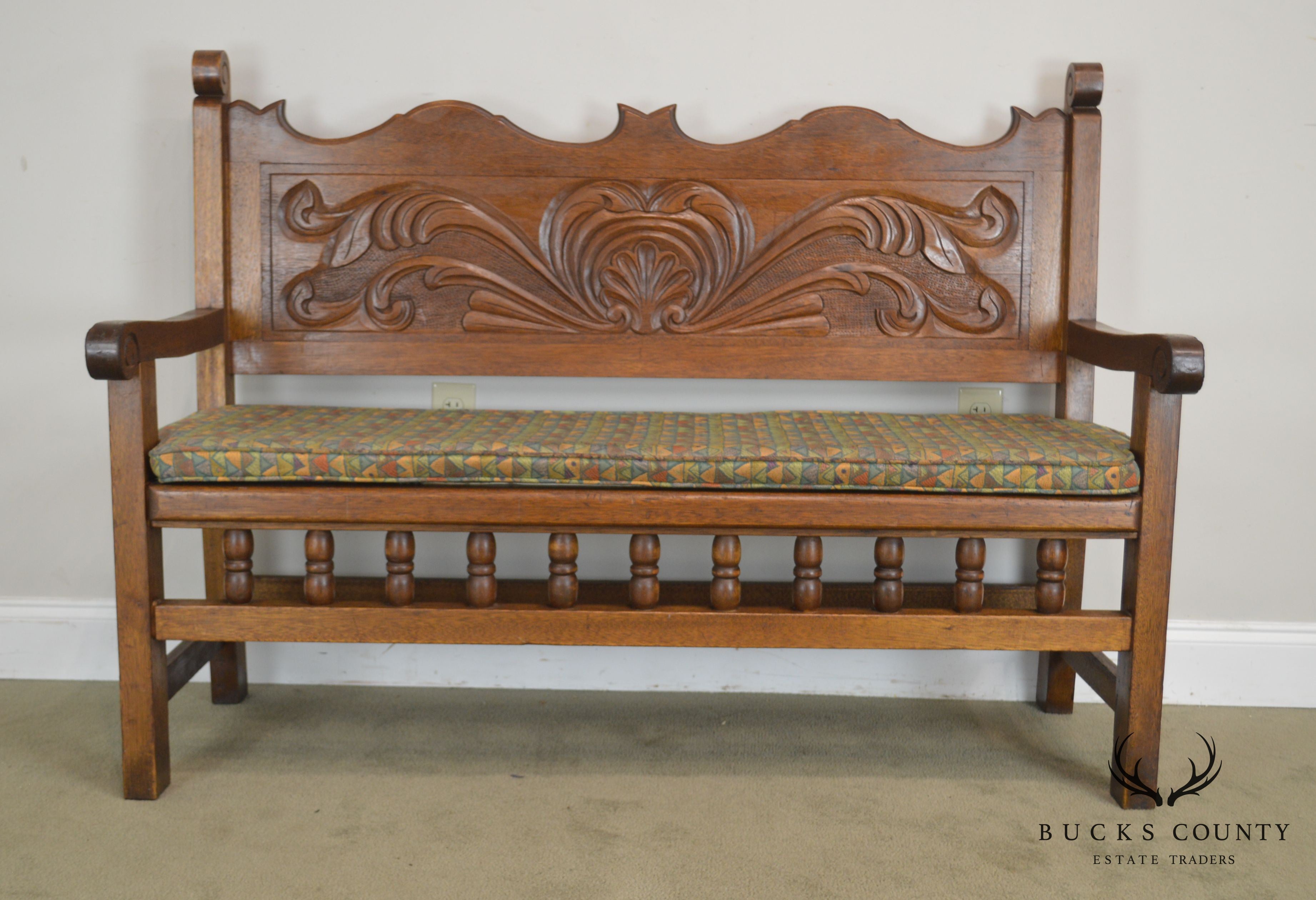 Anglo Indian Antique Carved Hardwood Settee Bench