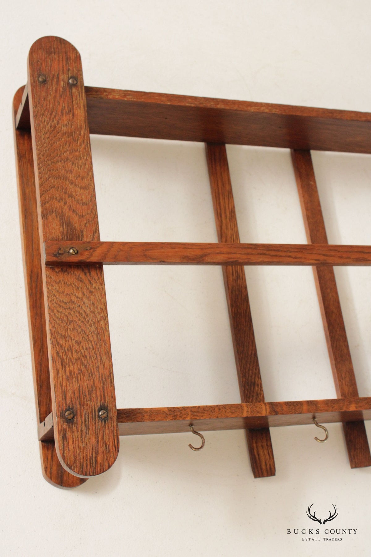 Arts And Crafts Oak Wall-Mounted Plate or Display Rack