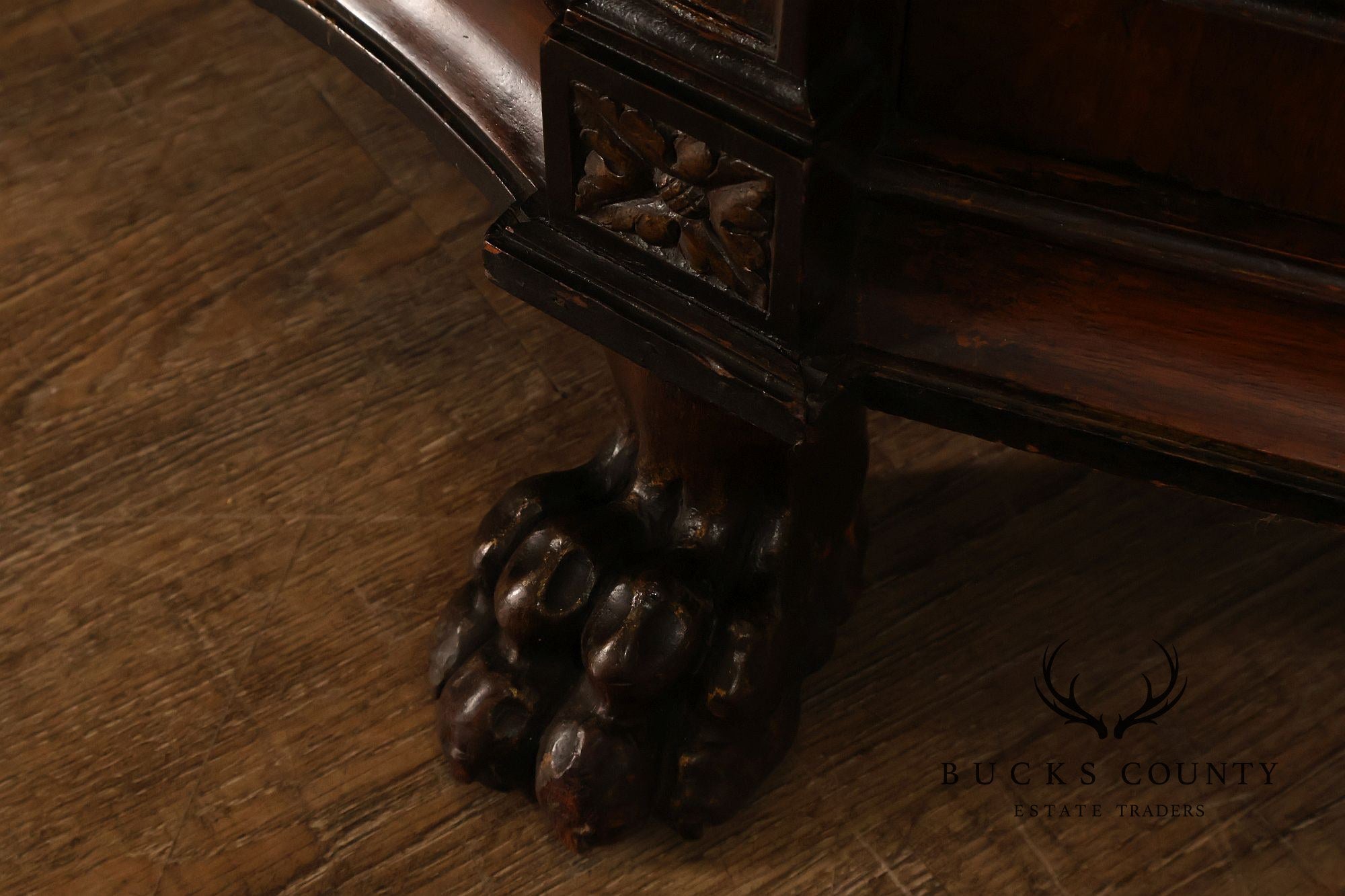 Antique Marble Top Mahogany Inlaid Figural Carved Buffet Sideboard
