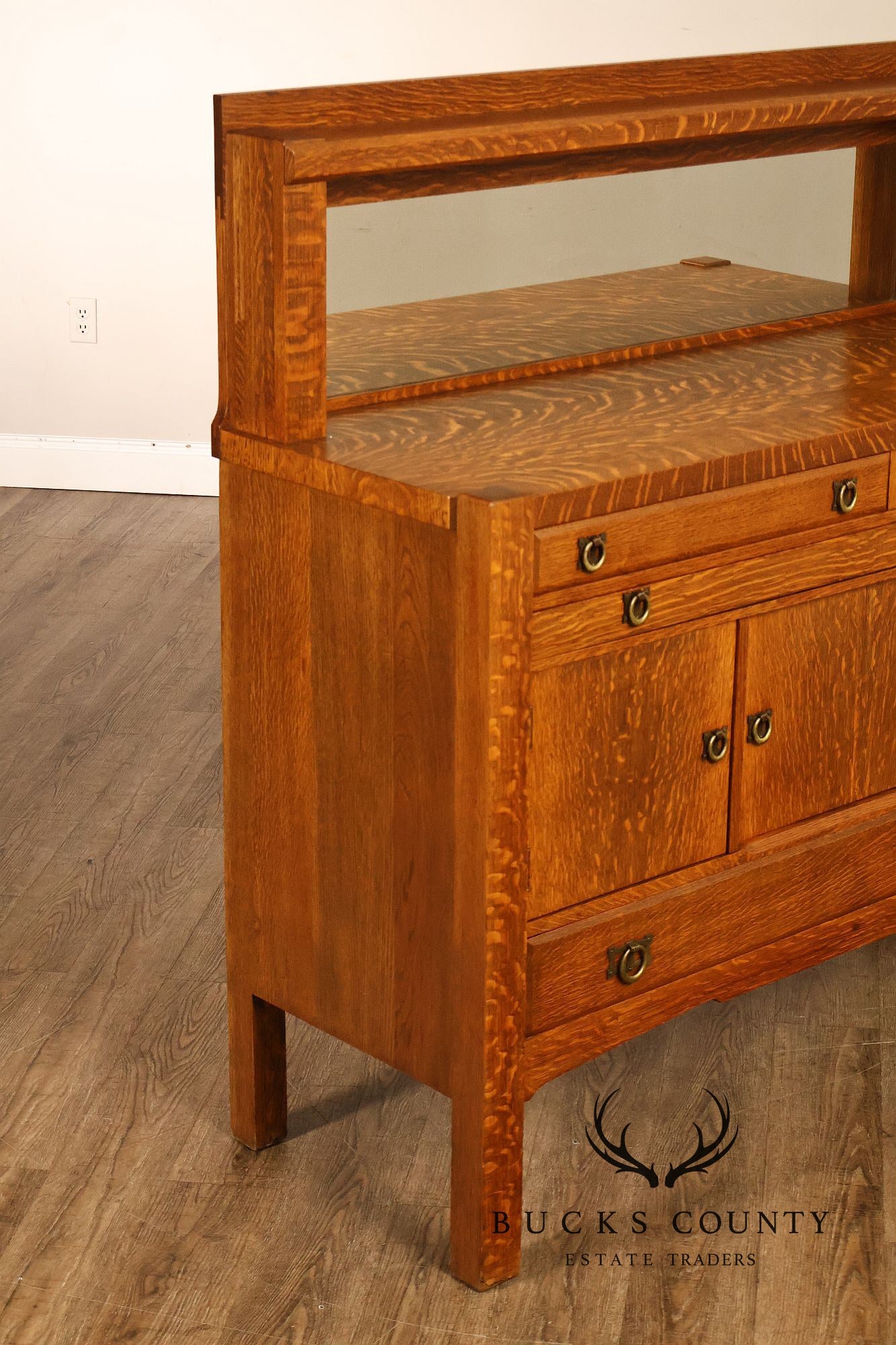 Antique Arts And Crafts Mission Oak Mirrored Sideboard Buffet