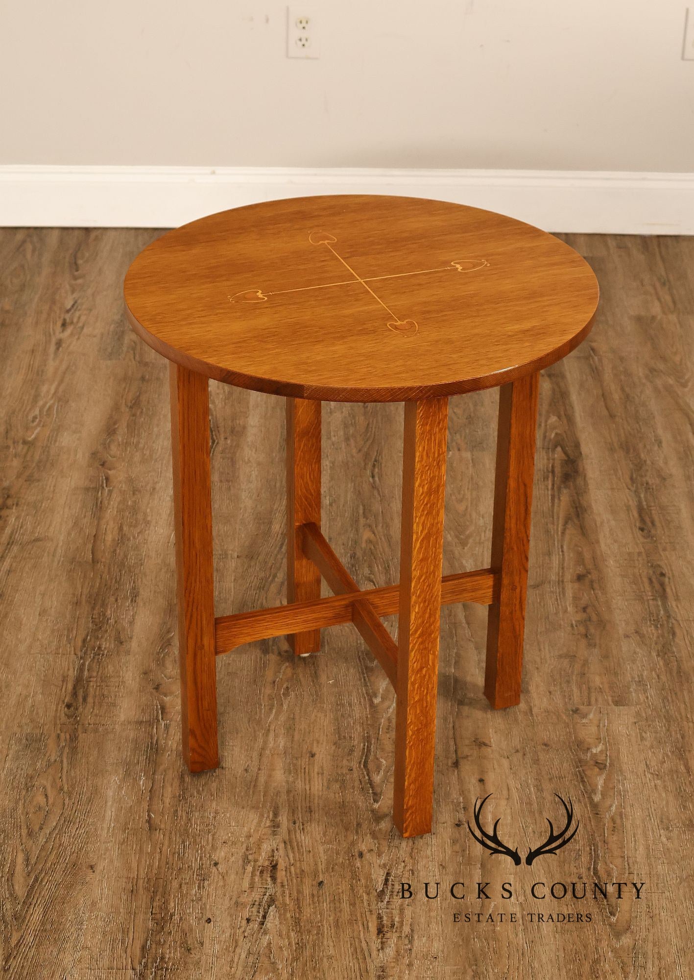 Stickley Mission Ellis Inlaid Round Oak Side Table
