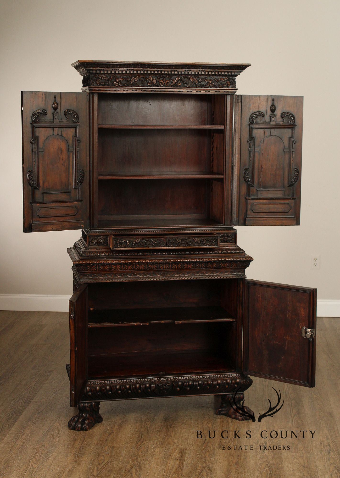 Antique French Renaissance Revival Finely Carved Walnut Cabinet