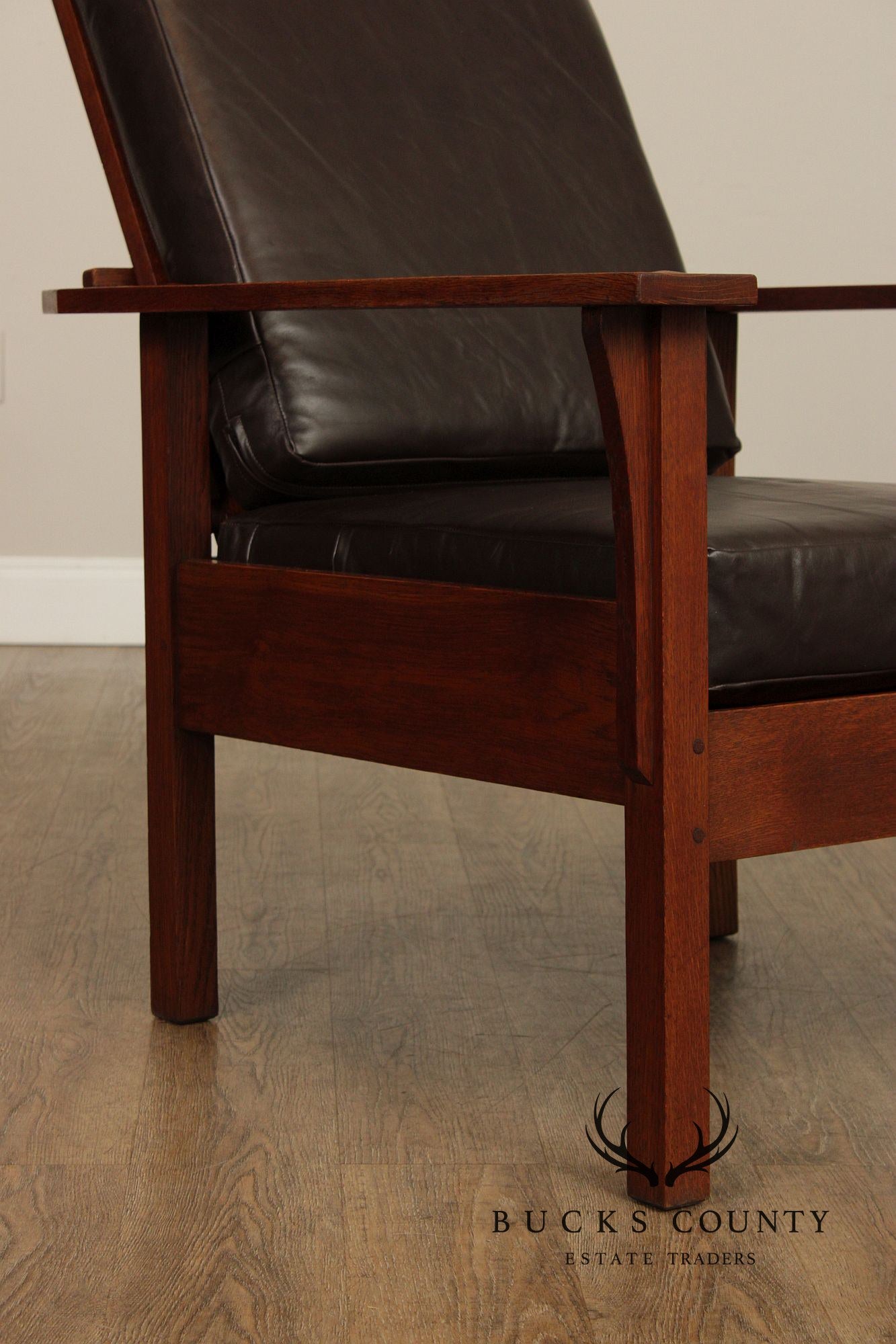 Antique Mission Oak and Leather Reclining Morris Chair