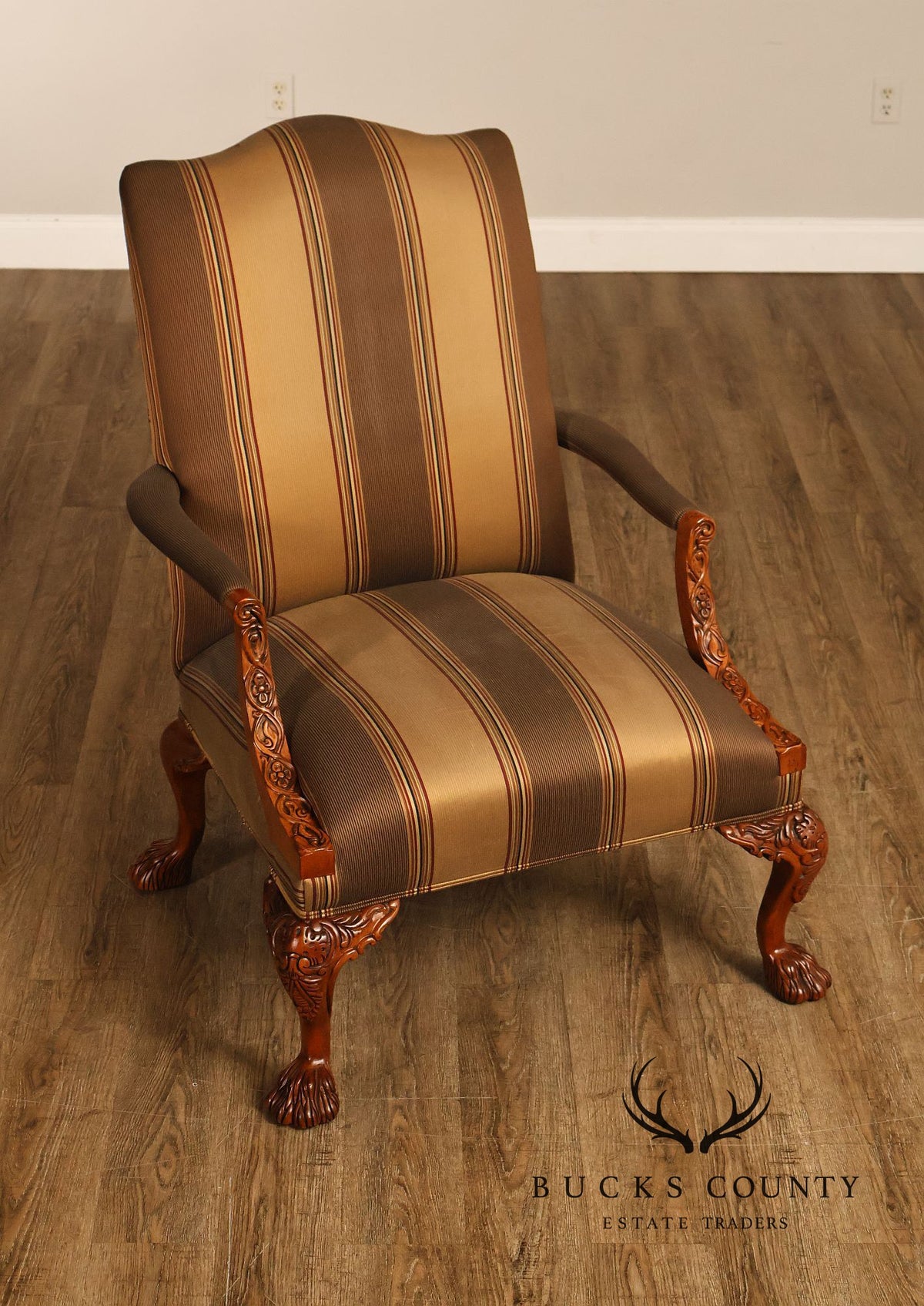 Century Chair Co. Traditional Chippendale Style Carved Upholstered Armchair