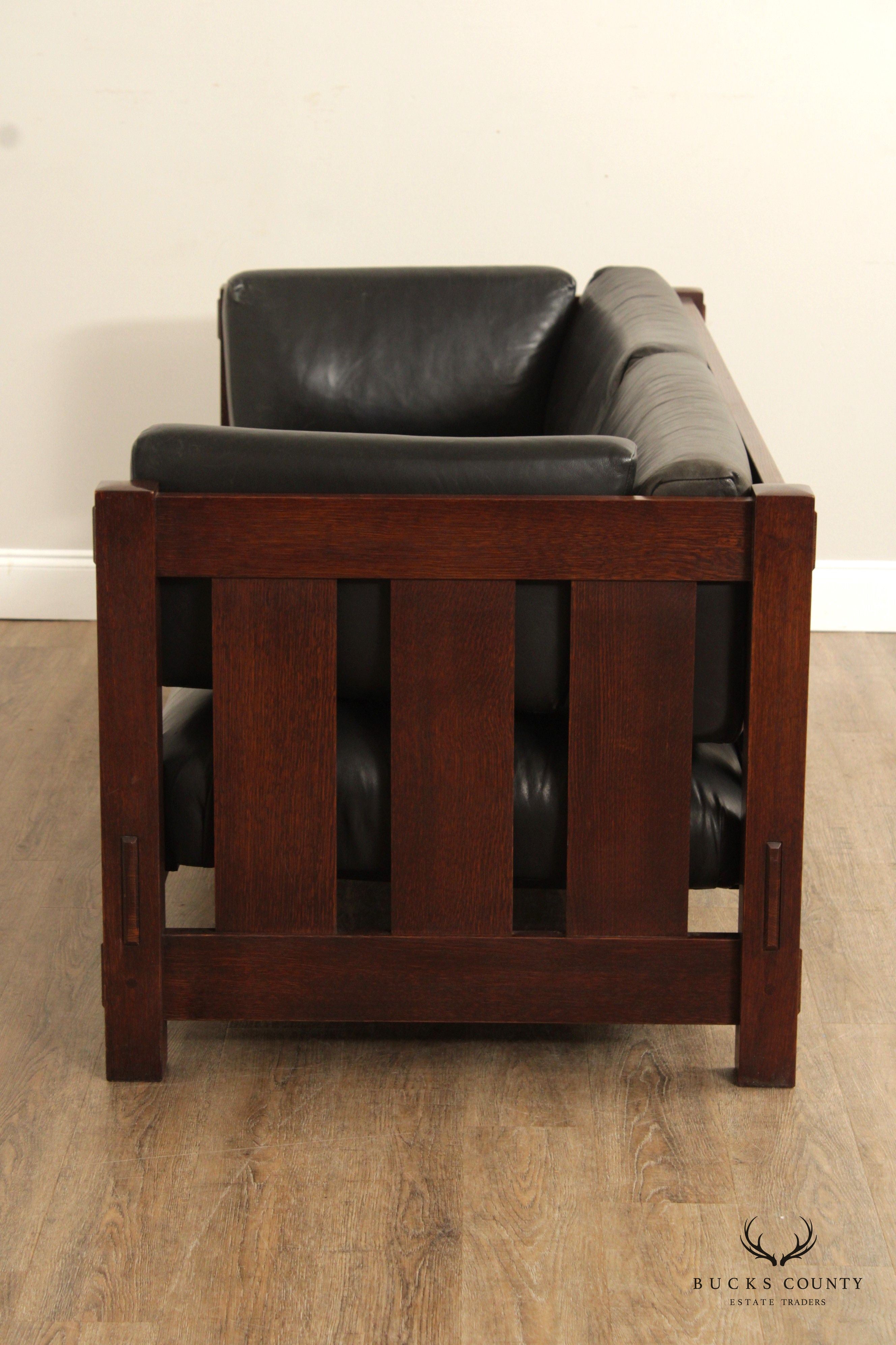 Stickley Mission Collection Oak and Leather Settle Sofa