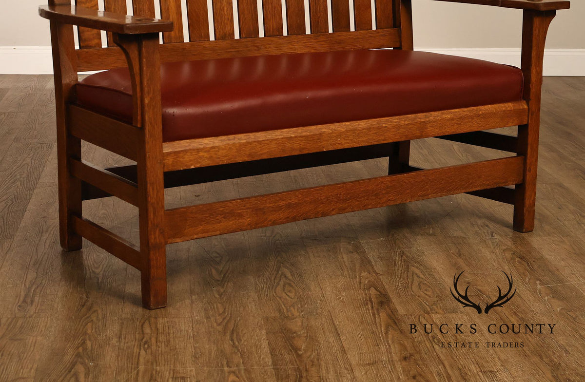 Antique L & J.G. Stickley Oak Slatted Bench