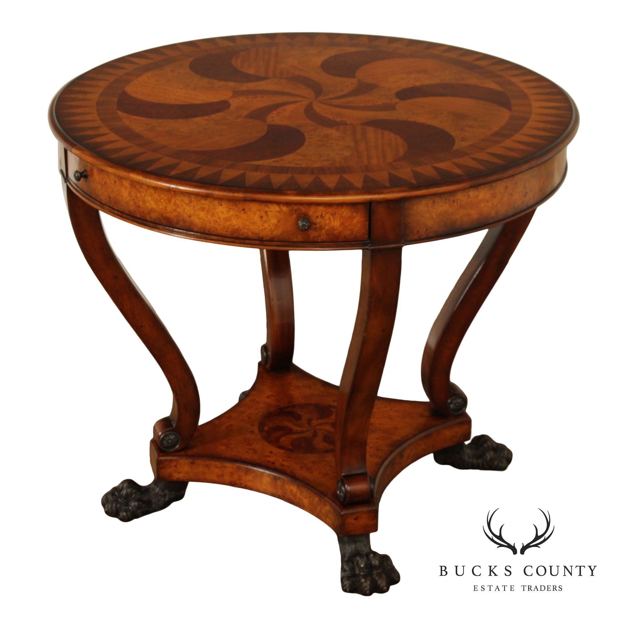 Theodore Alexander Round Inlaid Burlwood Center Table