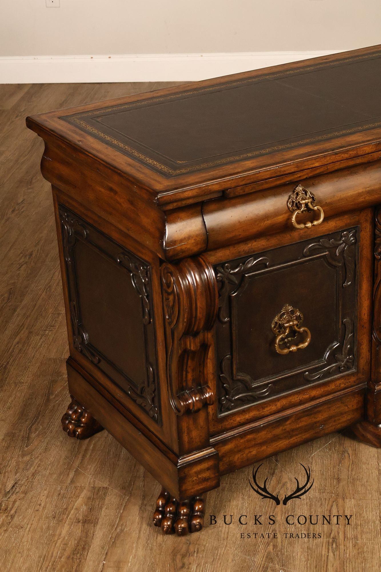 Maitland-Smith Leather Top Mahogany Executive Writing Desk