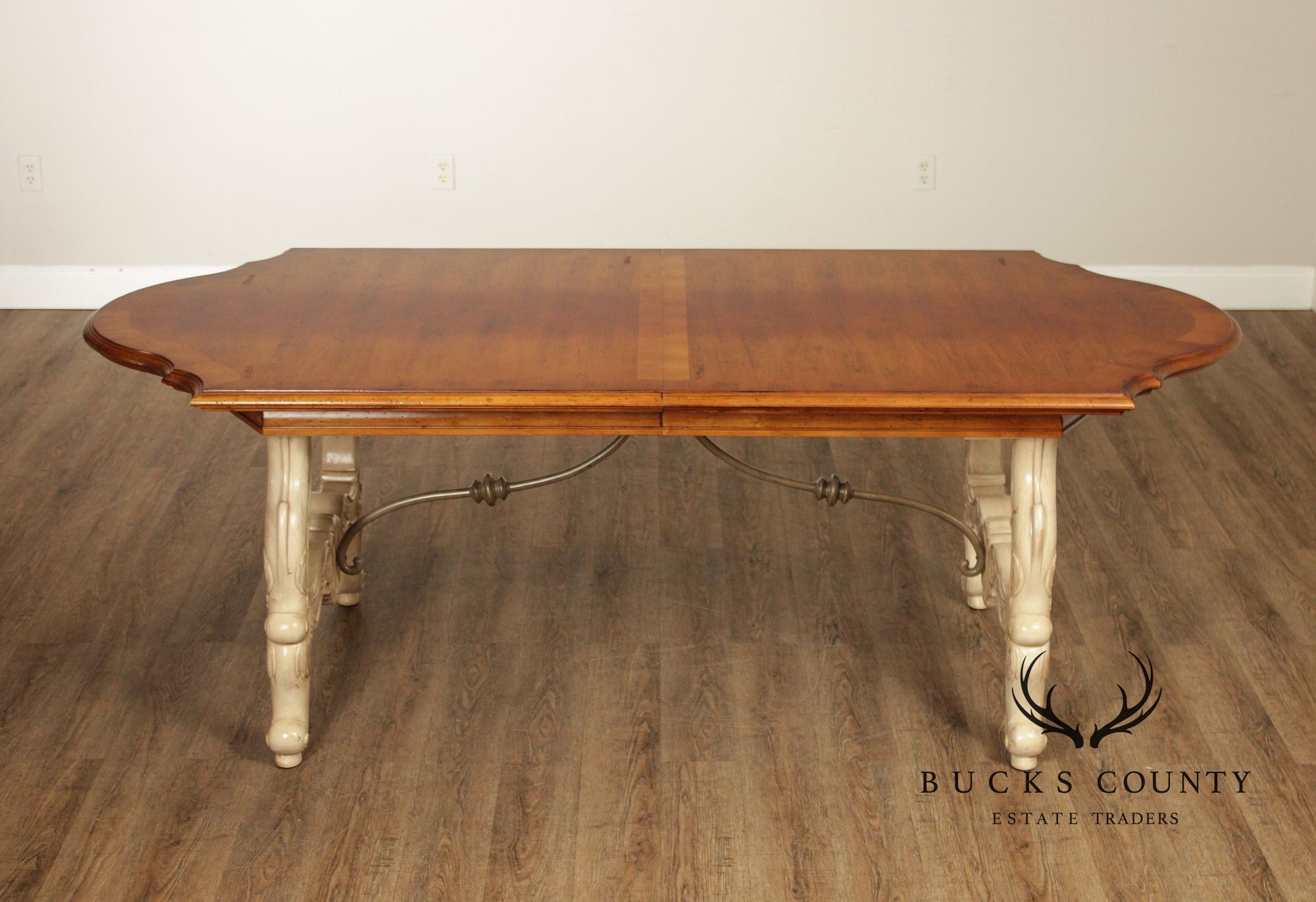 Century Cream Painted Iron Stretcher Base Dining Table