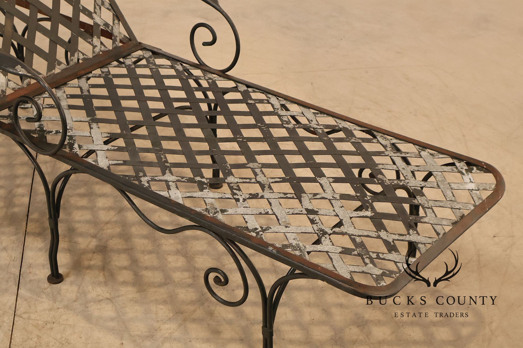 Vintage Wrought Iron Outdoor Patio Adjustable Chaise Lounge