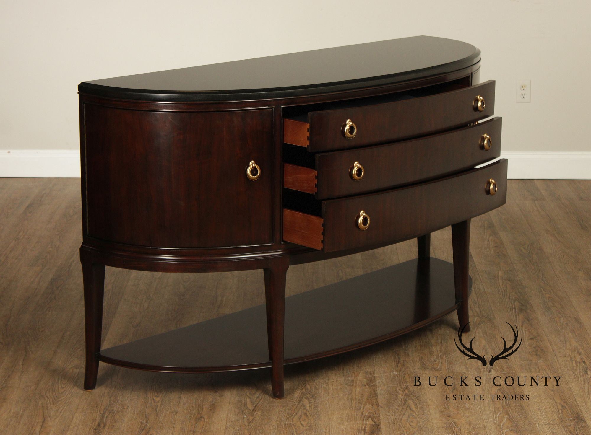 Thomasville Art Deco Style Bogart Collection Granite Top Demilune Sideboard