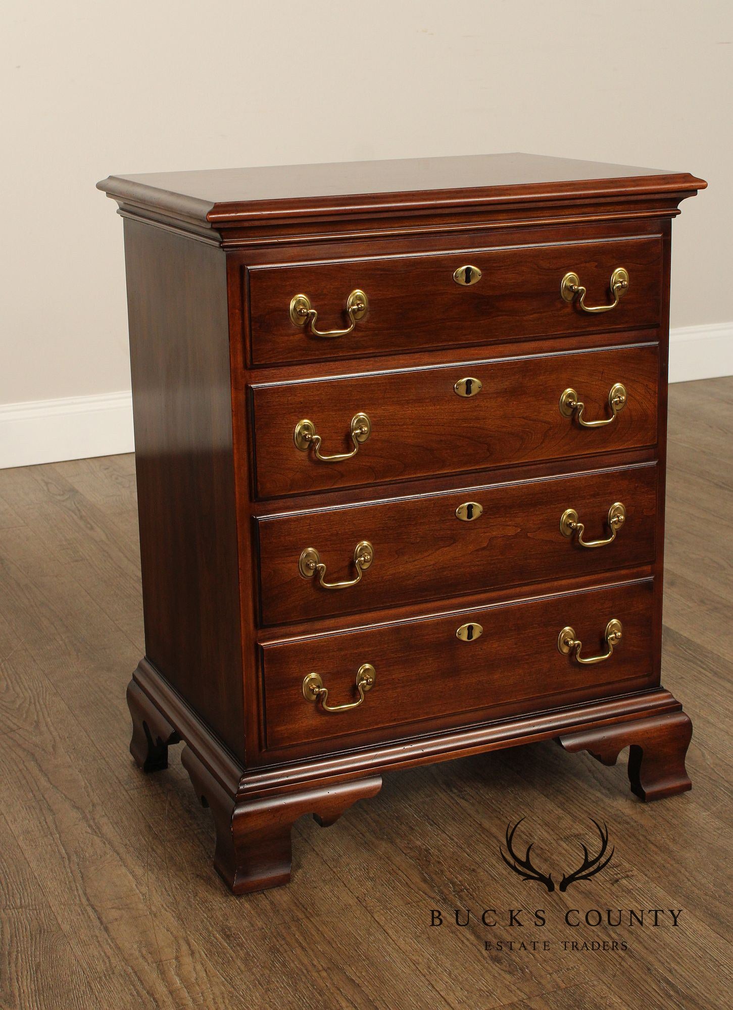 Statton Chippendale Style Solid Cherry Four Drawer Chest Nightstand