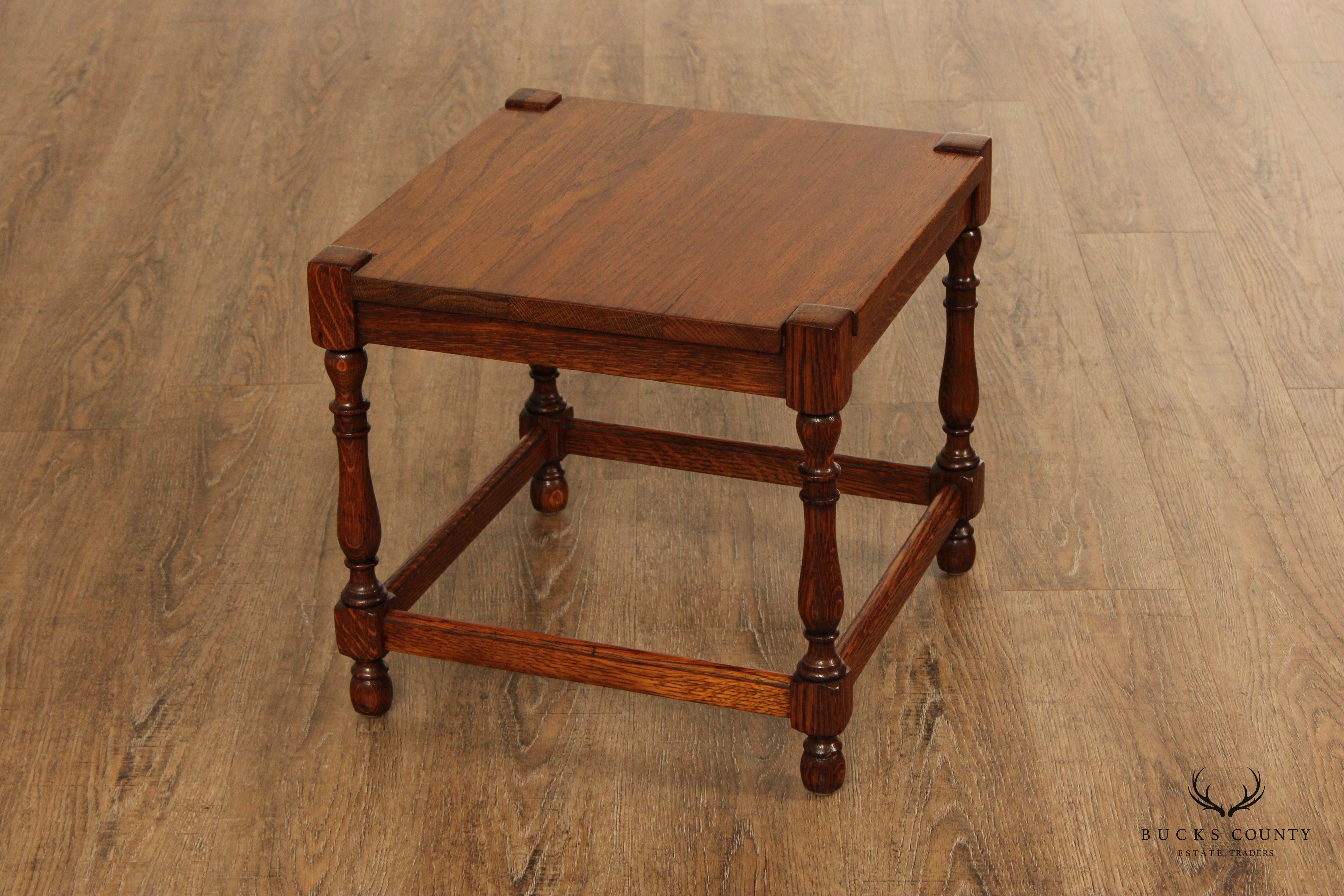 William & Mary Style Oak Square Top Taboret Side Table