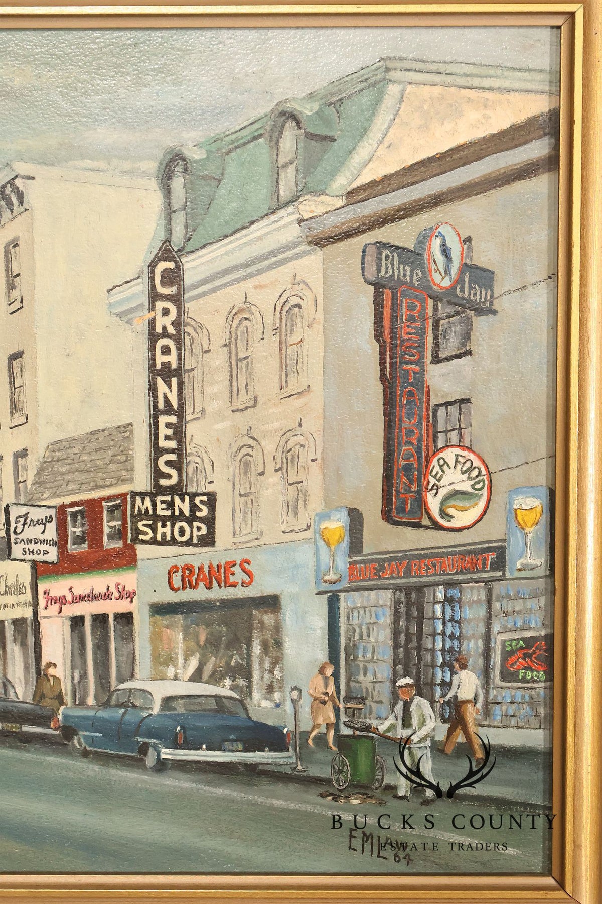 E.M. Law Mid Century Oil Painting, Downtown