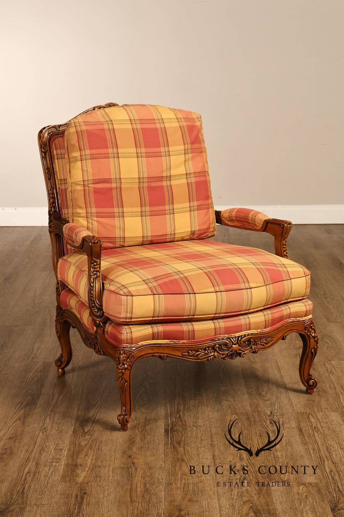 Sherrill Furniture French Louis XV Style Pair of Lounge Chairs with Ottomans