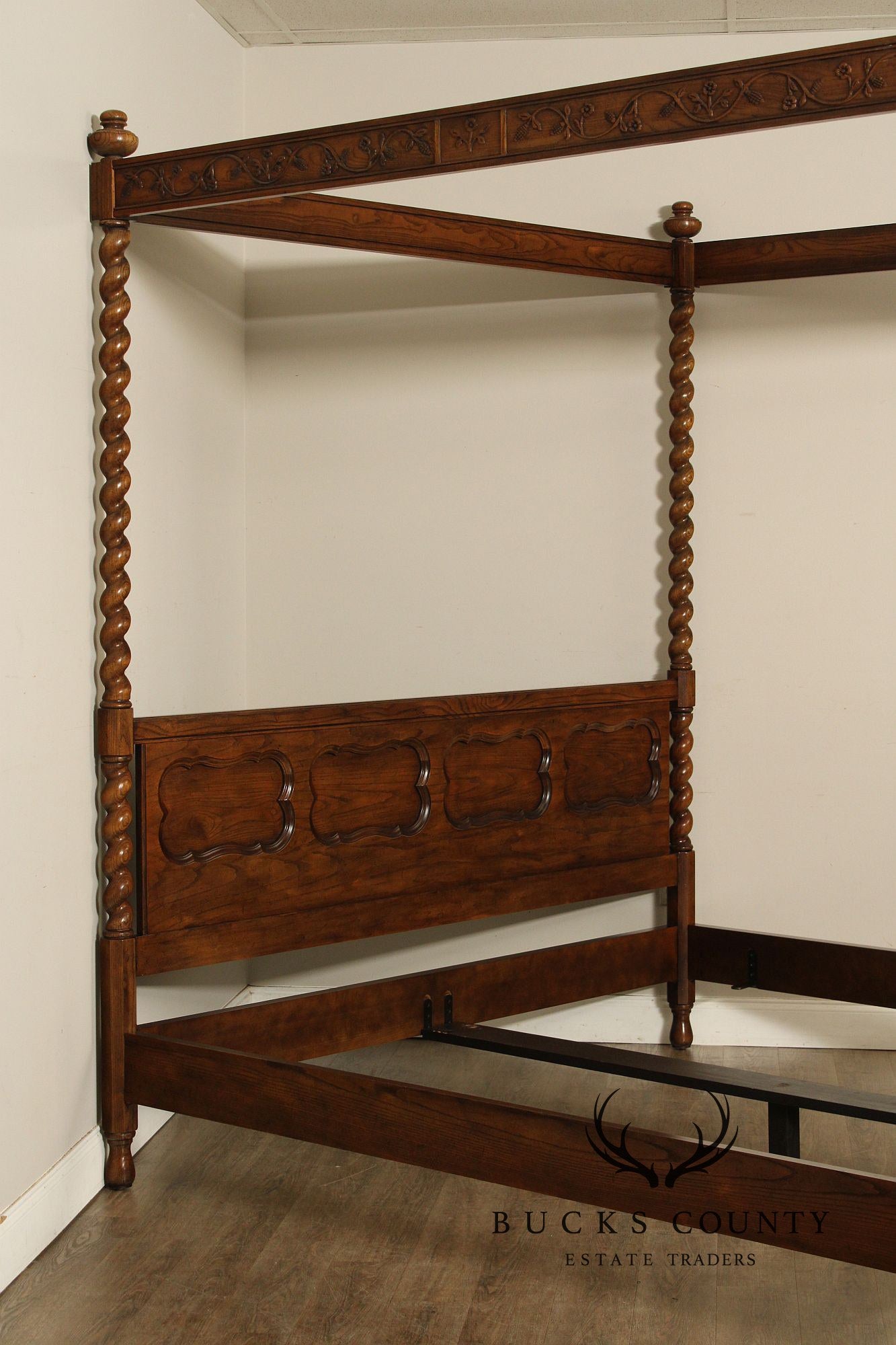 Baker Barley Twist Carved Oak King Size Canopy Poster Bed