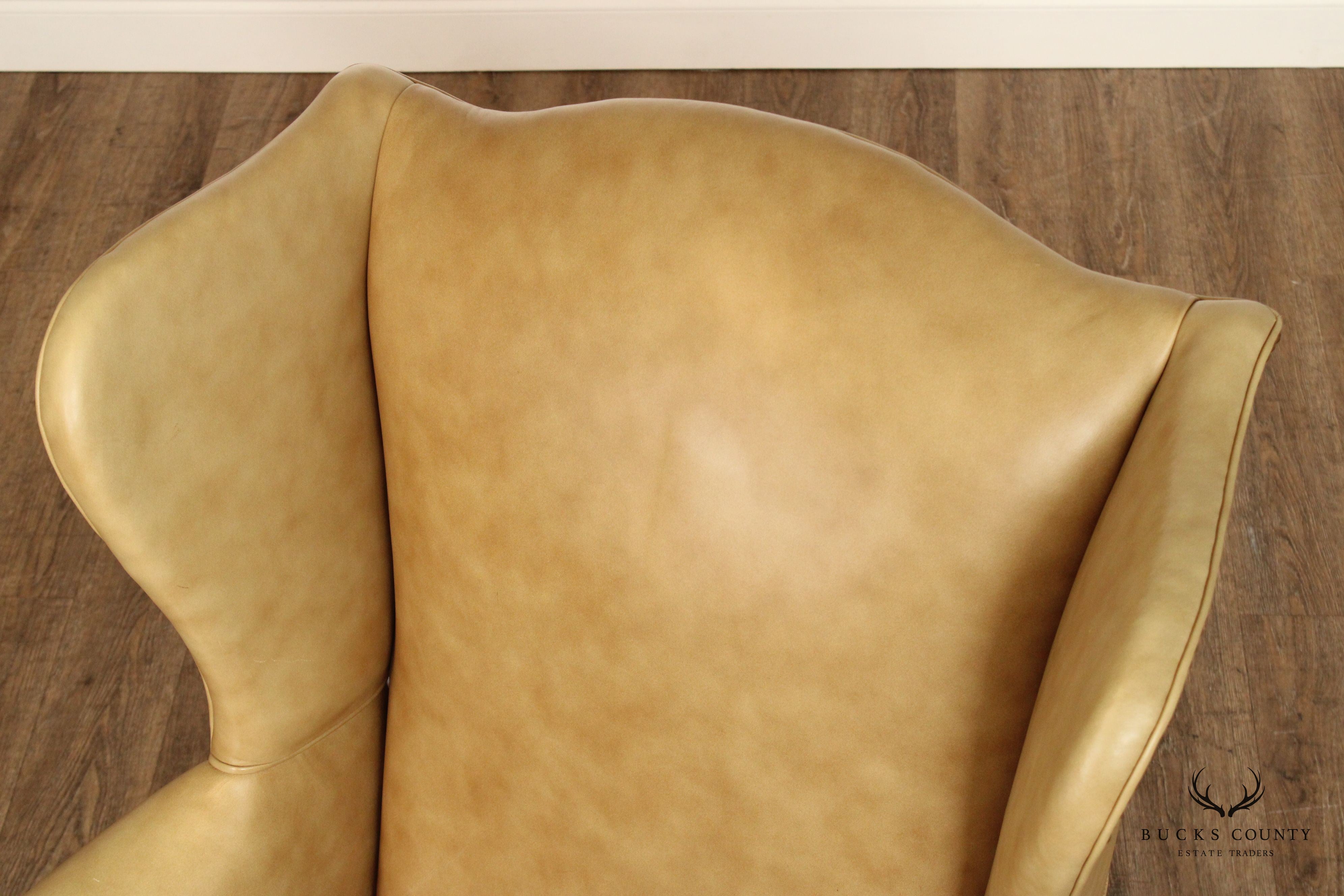 Chippendale Style Tan Leather Wing Chair