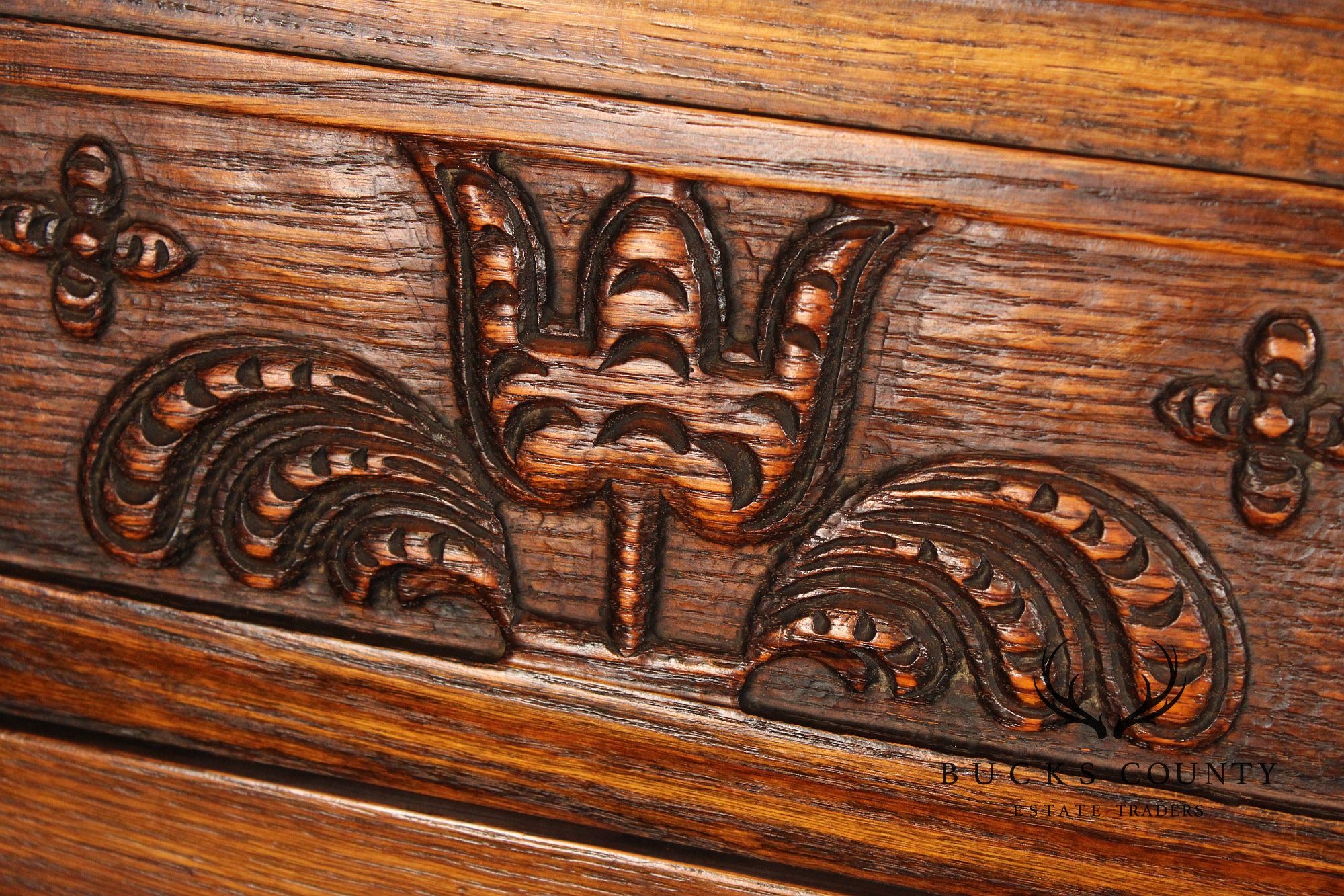 Jamestown Lounge Feudal Oak Pair of Carved Side Chairs