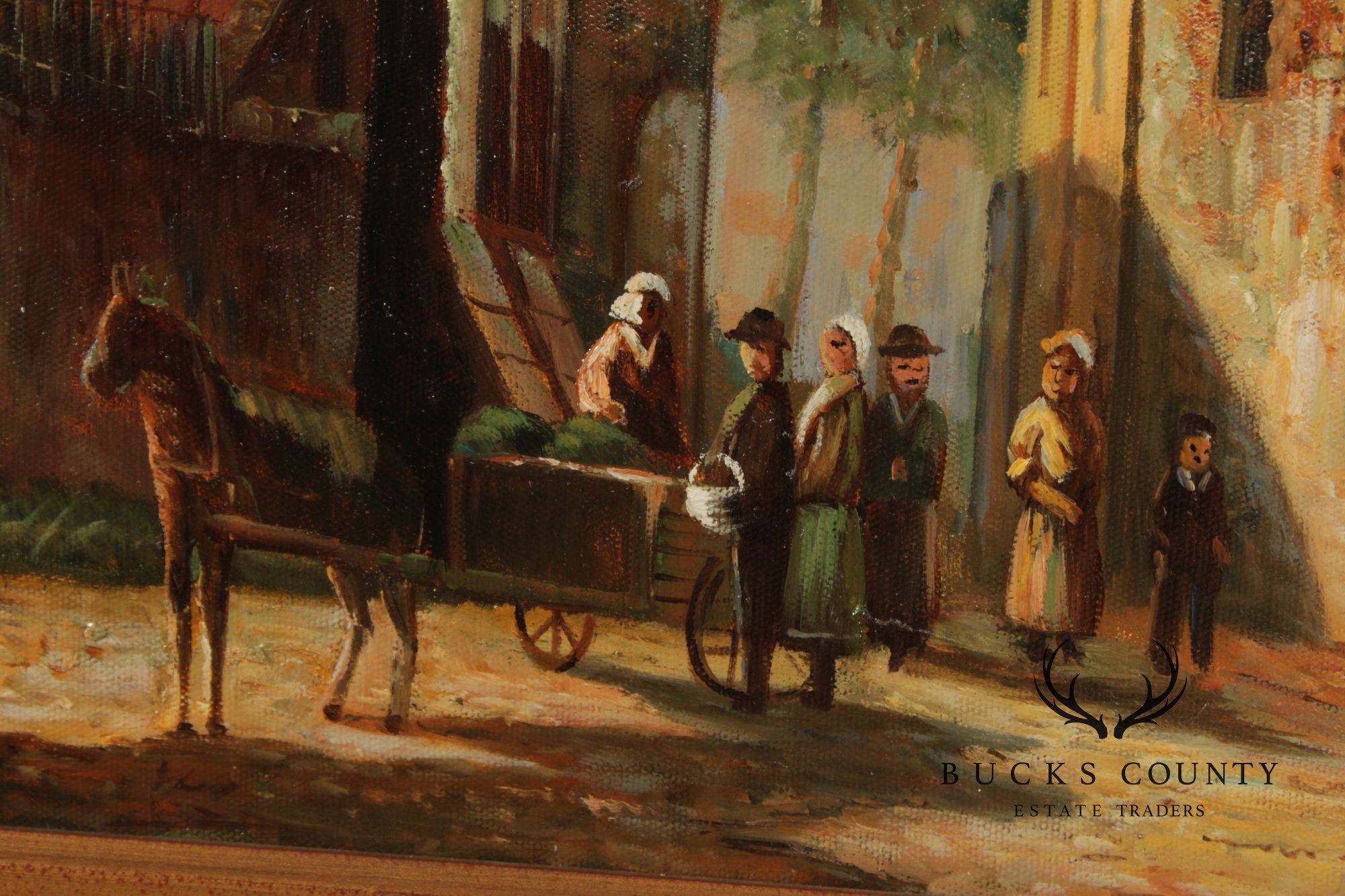 Italian Village Scene Oil Painting, Signed
