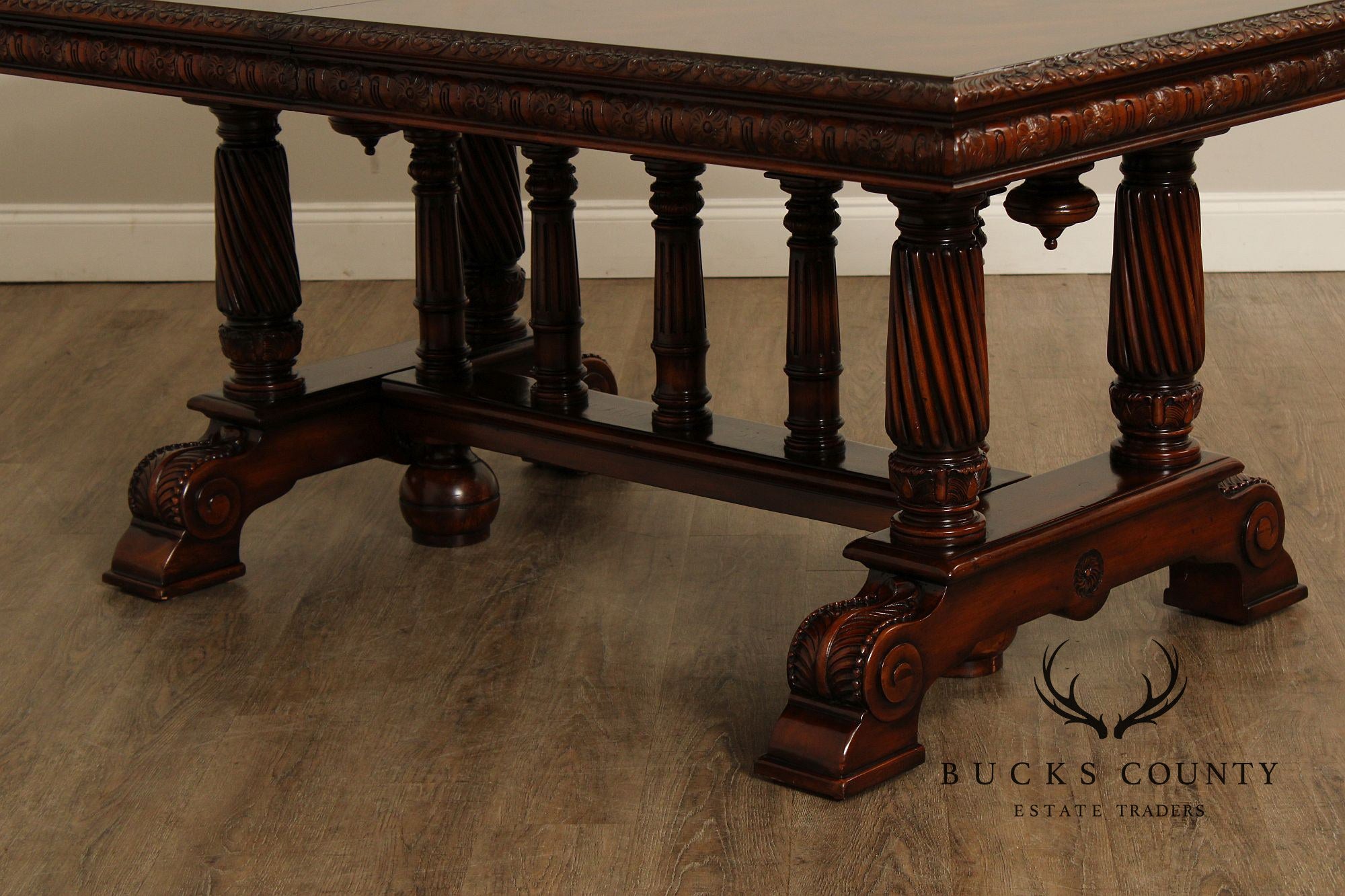 Theodore Alexander Carved Mahogany Expandable Banquet Dining Table