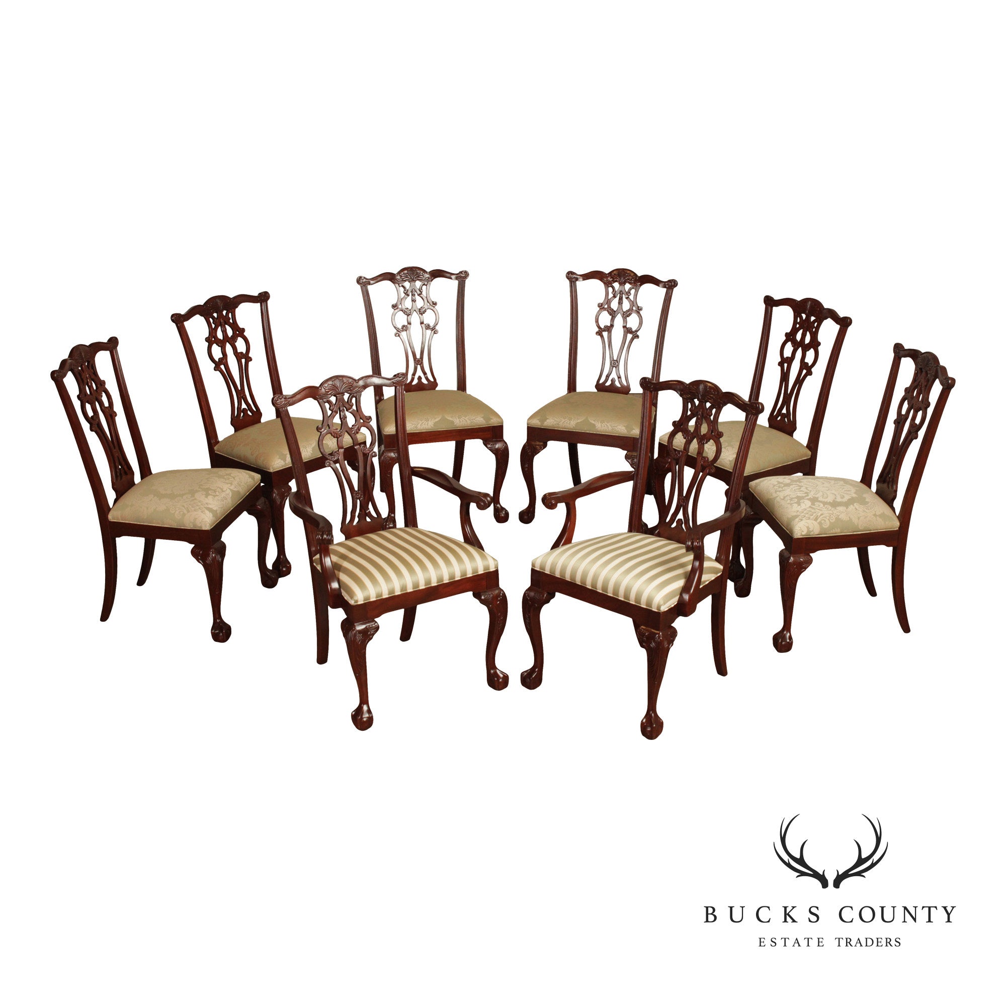 Ethan Allen 18th Century Mahogany Collection Set Of  8 Chippendale Style Dining Chairs