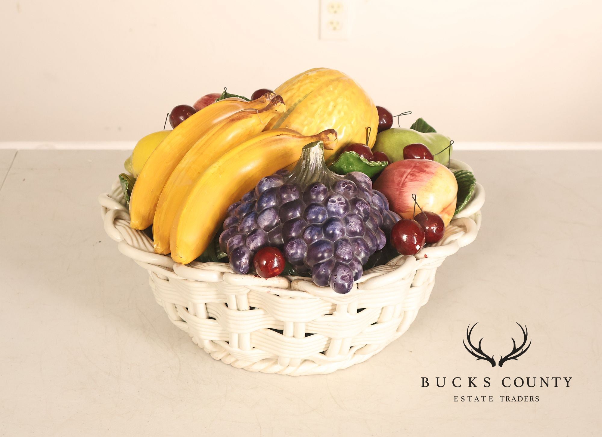 Italian Glazed Ceramic Fruit Basket Centerpiece