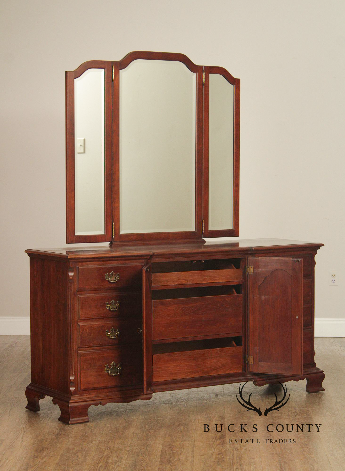 Pennsylvania House Chippendale Style Cherry Long Dresser with Mirror