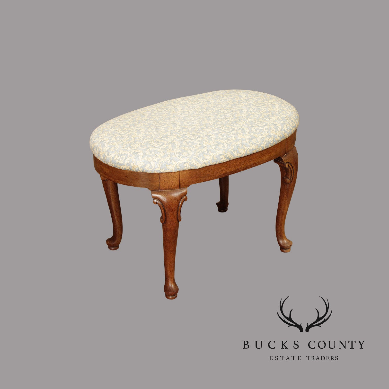 Queen Anne Style Carved Mahogany Vanity Stool