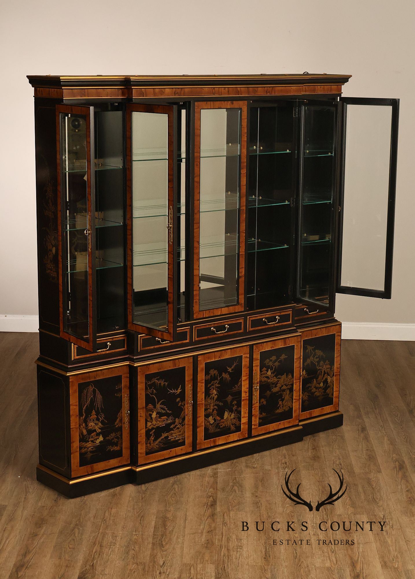 Drexel Asian Style Chinoiserie Display Cabinet Breakfront