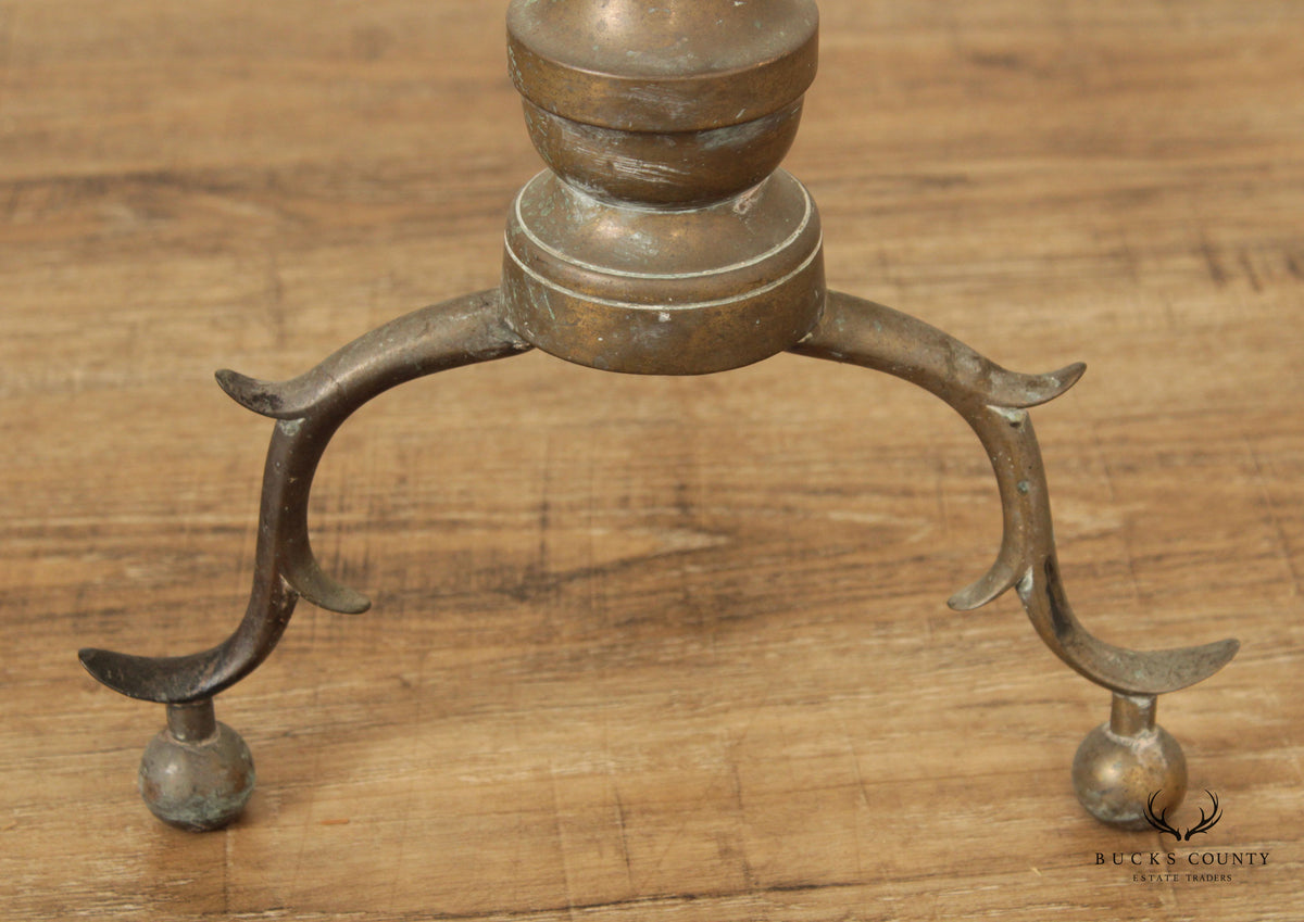 Antique Pair Federal Style Brass Andirons