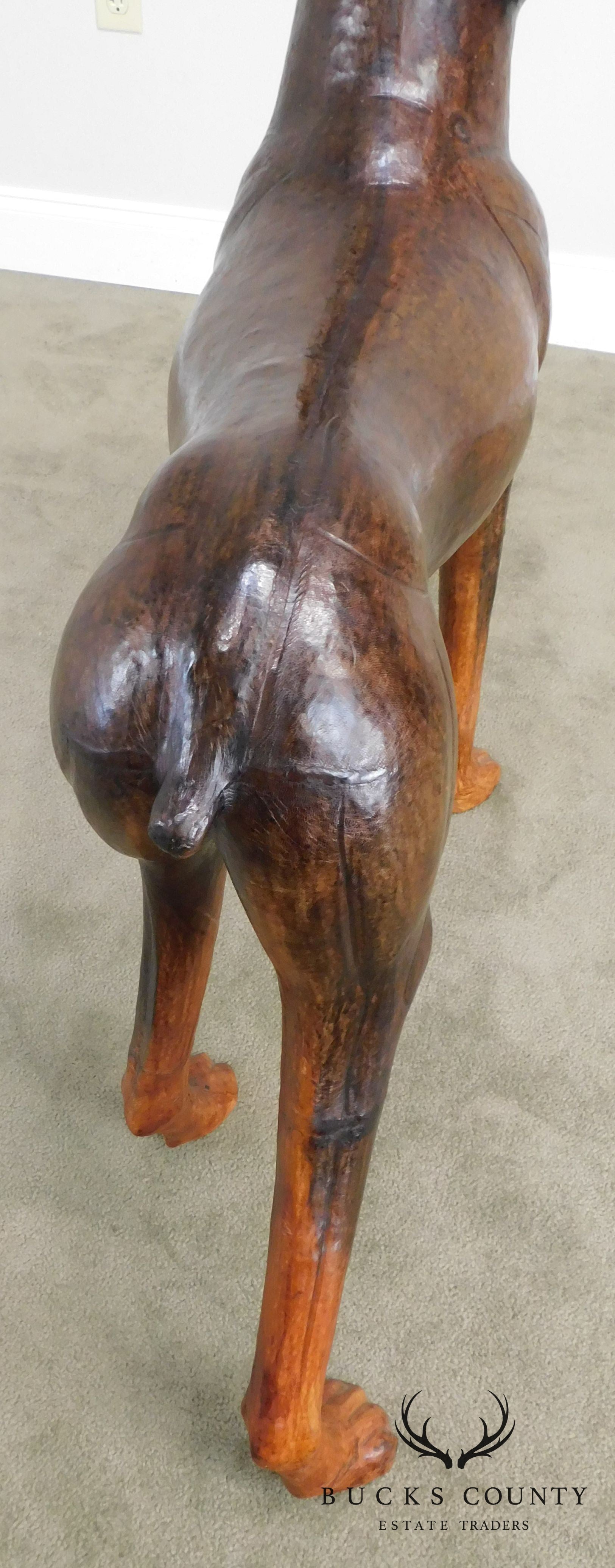 Life Size Leather Wrapped Doberman Pinscher Dog Statue