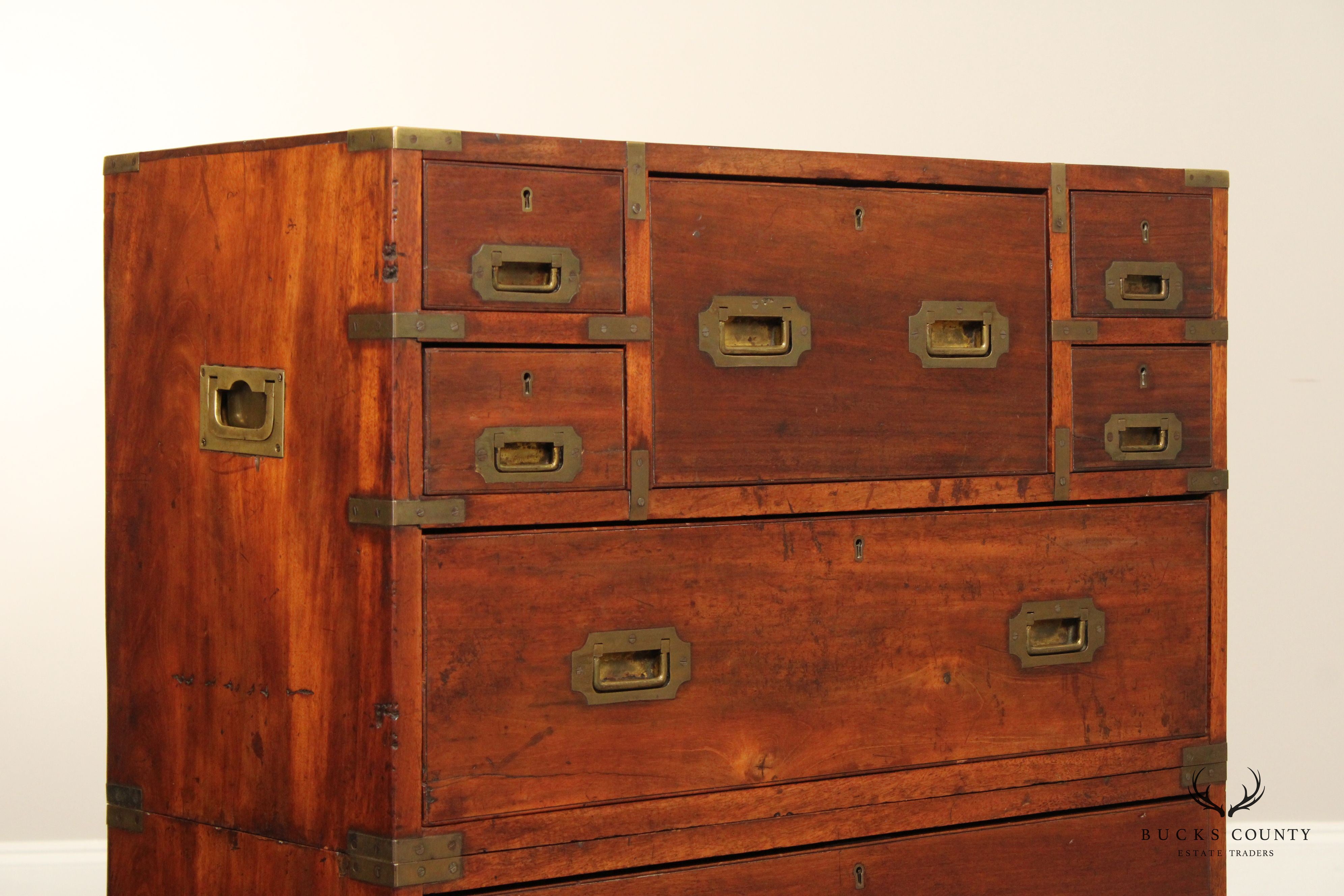 Antique 19th Century  English Brass Bound Campaign Chest