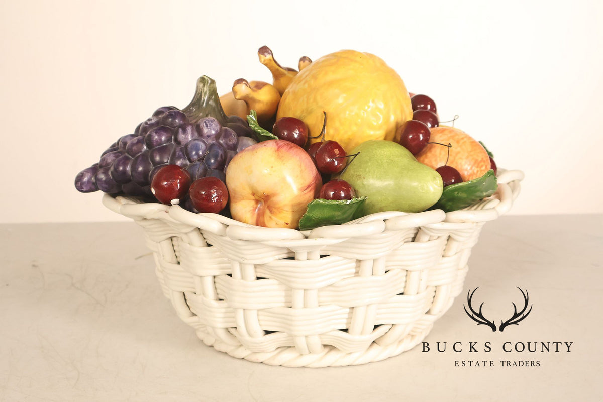 Italian Glazed Ceramic Fruit Basket Centerpiece