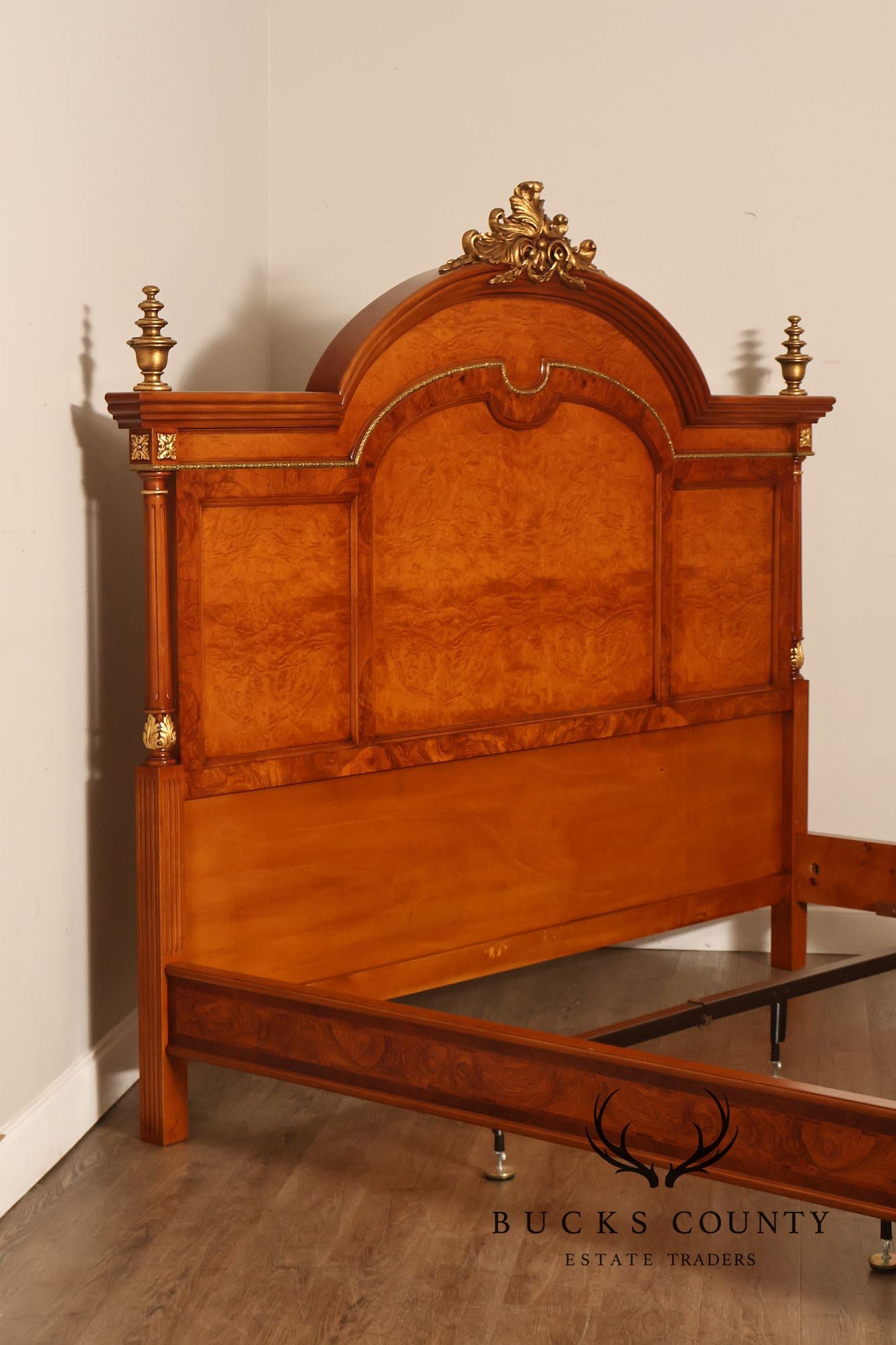 Quality Louis XVI Style Burlwood King Size High Back Bed