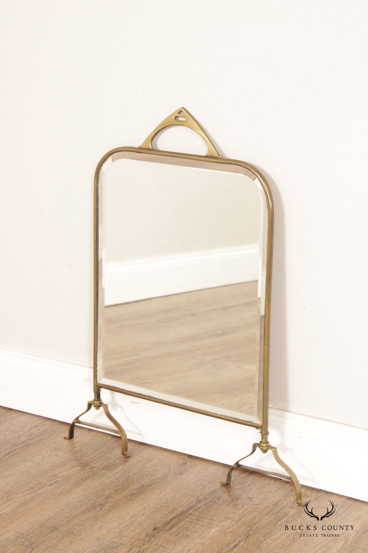 Antique Victorian Brass Beveled Mirror Fireplace Screen