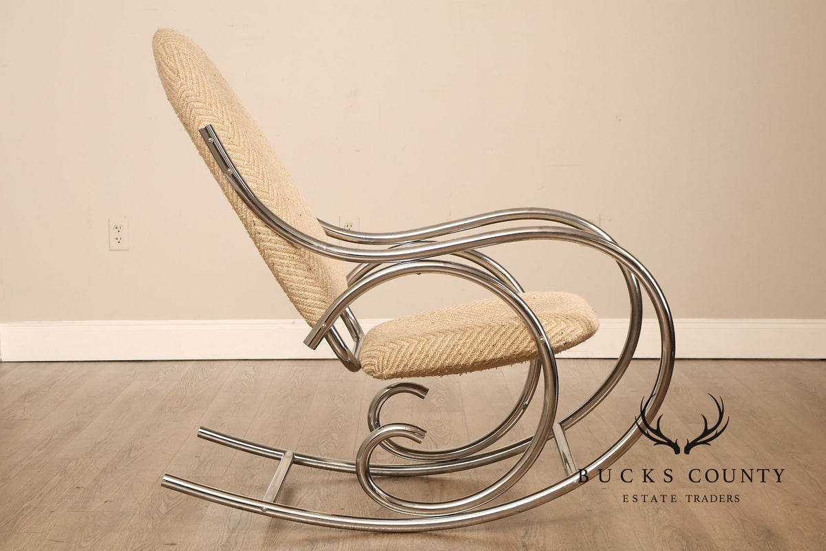1970s Post Modern Tubular Chrome Rocking Chair