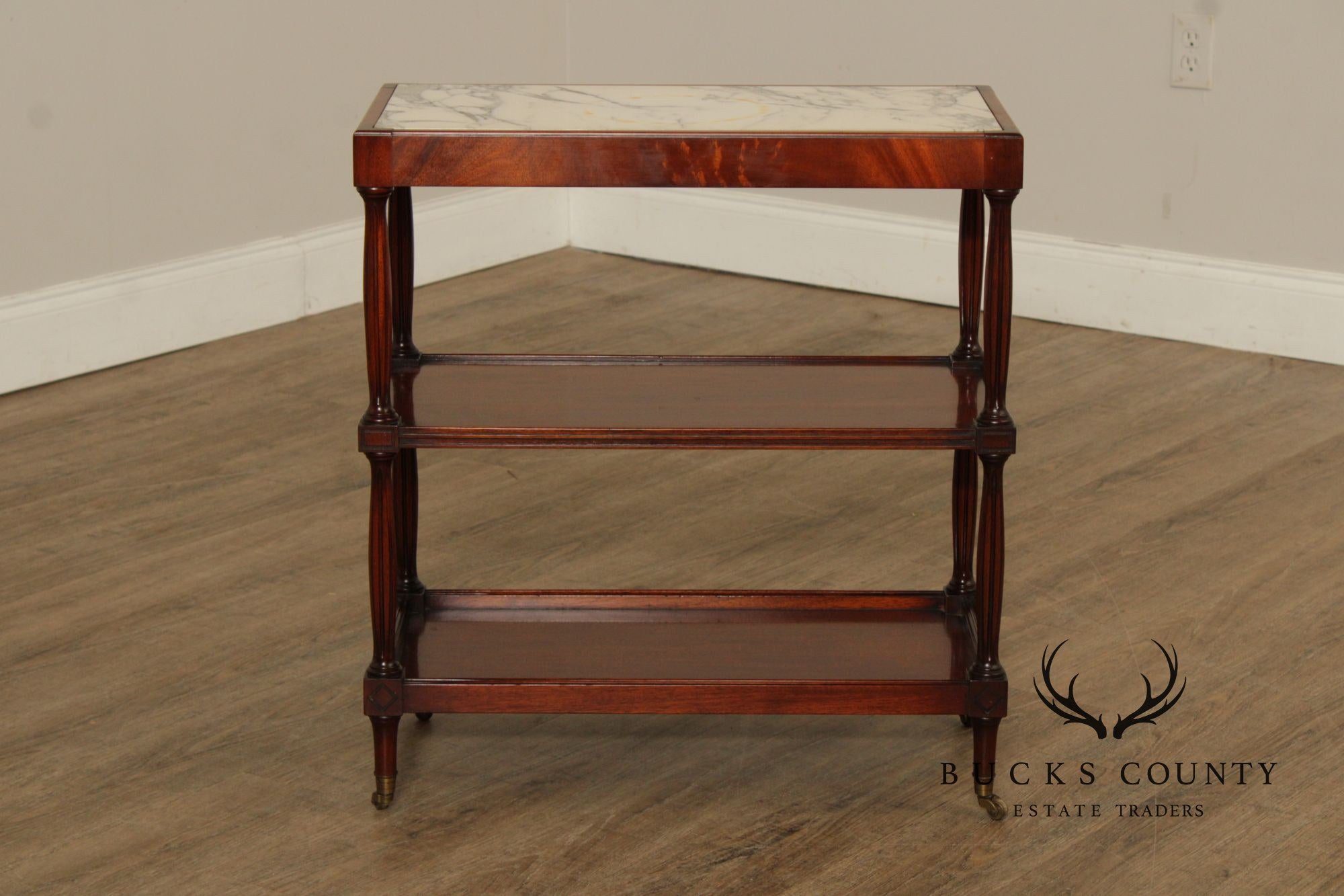 Regency Style Vintage Marble Top Mahogany Side Table
