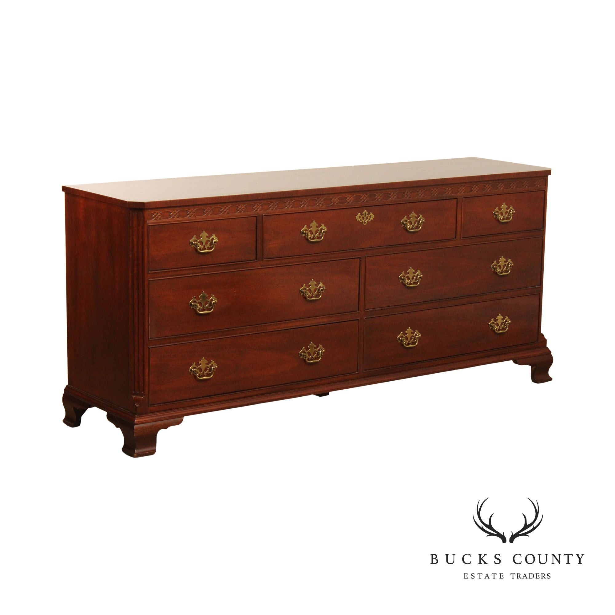 Baker Furniture Chippendale Style Banded Mahogany Double Chest