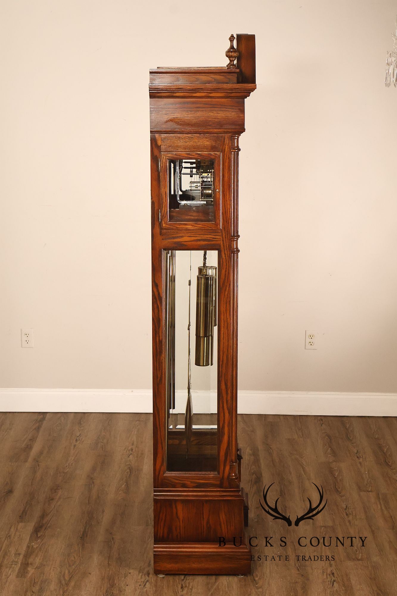 Sligh Traditional Oak Triple Chime Grandfather Clock With Moon Phase Dial
